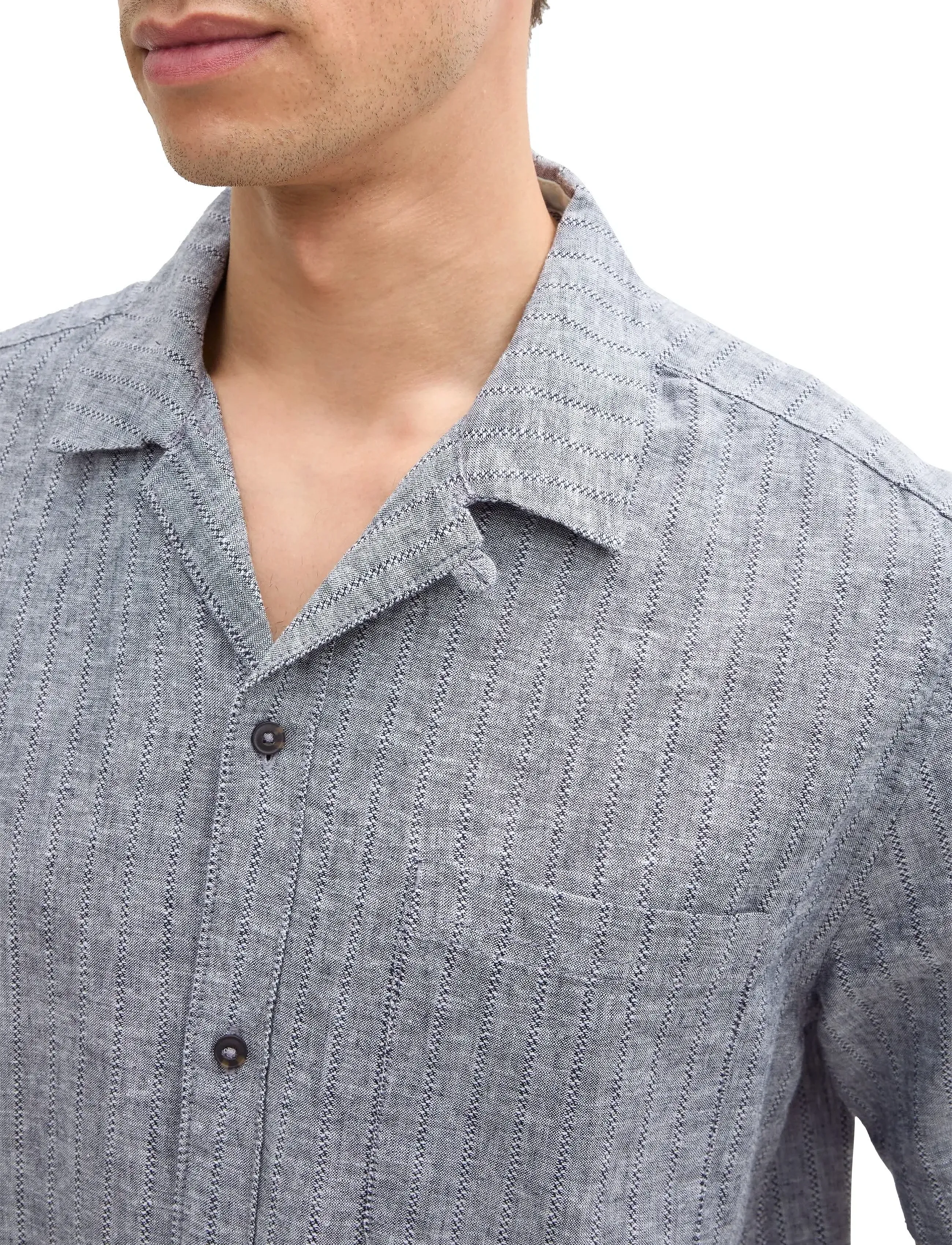 Tom Tailor - structured cotton linen shirt - navy chambray - 4