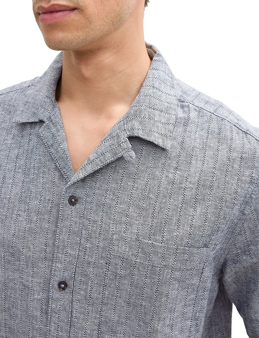 Tom Tailor - structured cotton linen shirt - navy chambray - 4