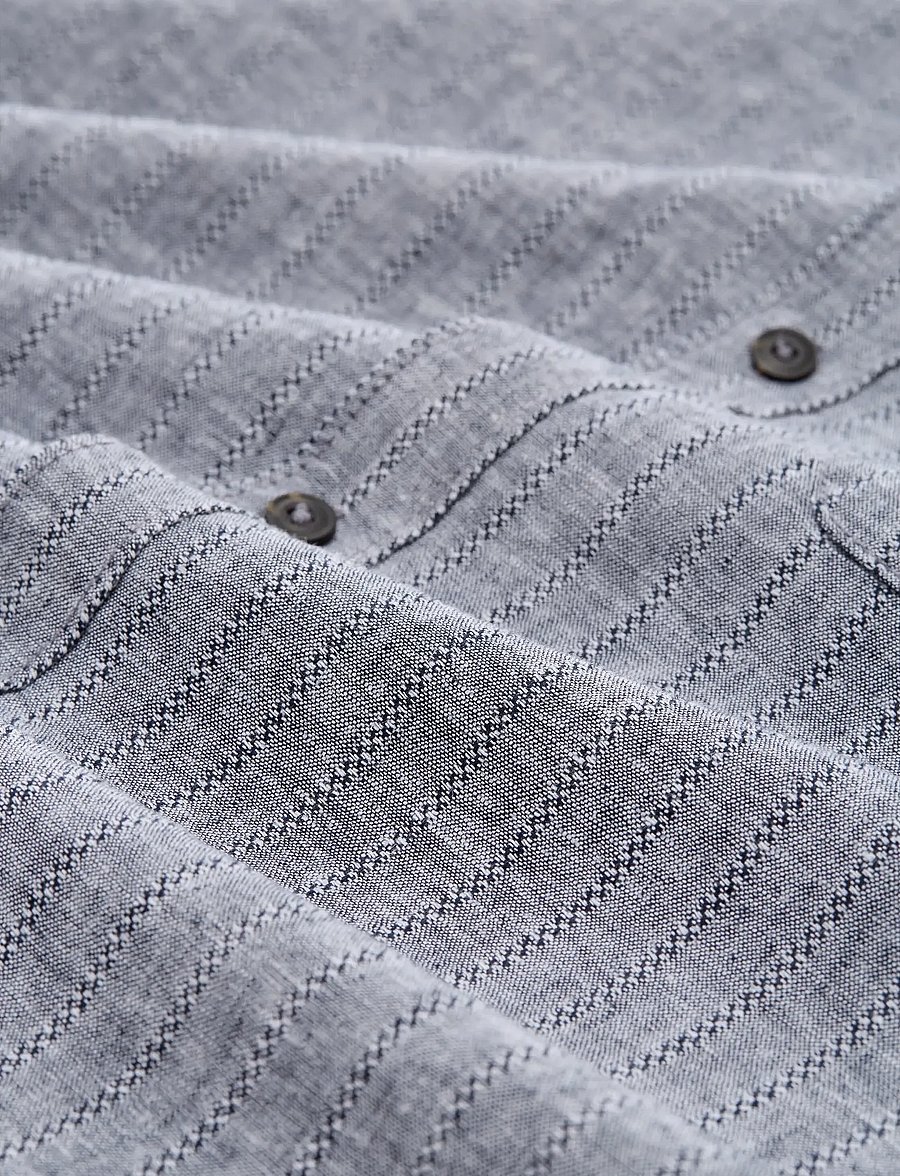 Tom Tailor - structured cotton linen shirt - navy chambray - 5