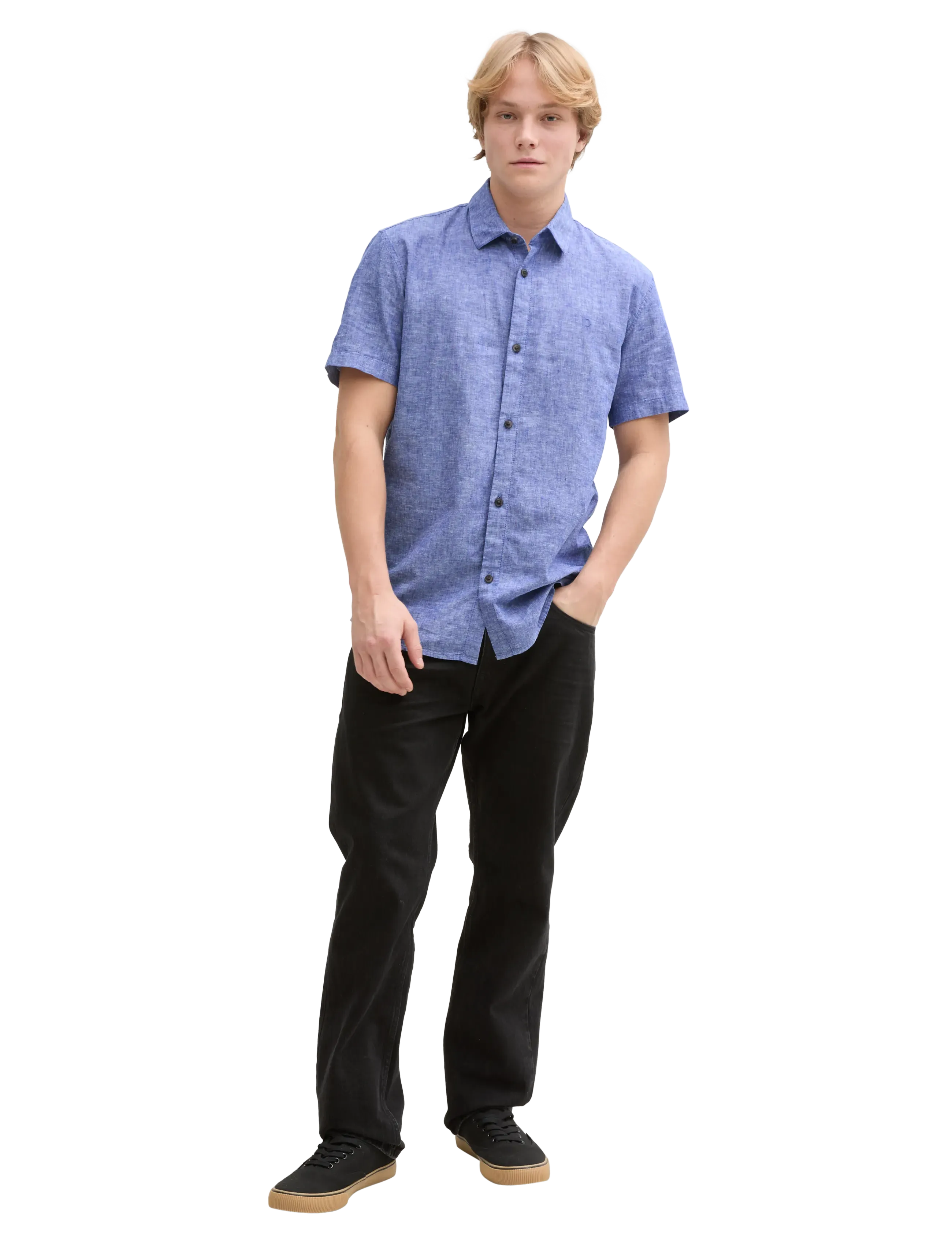 Tom Tailor cotton linen shirt - Shirts - ROYAL BLUE CHAMBRAY / blue