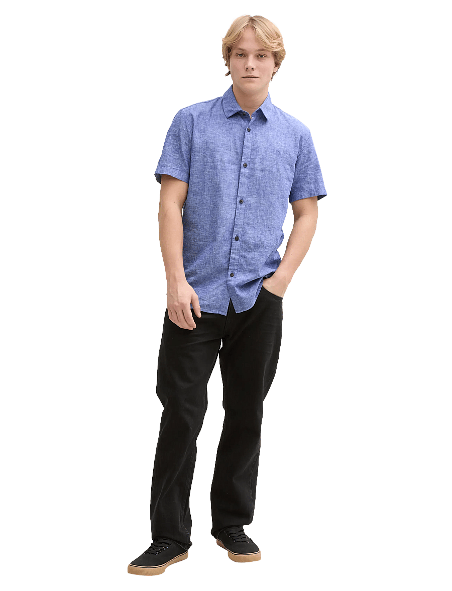 Tom Tailor - cotton linen shirt - royal blue chambray - 0