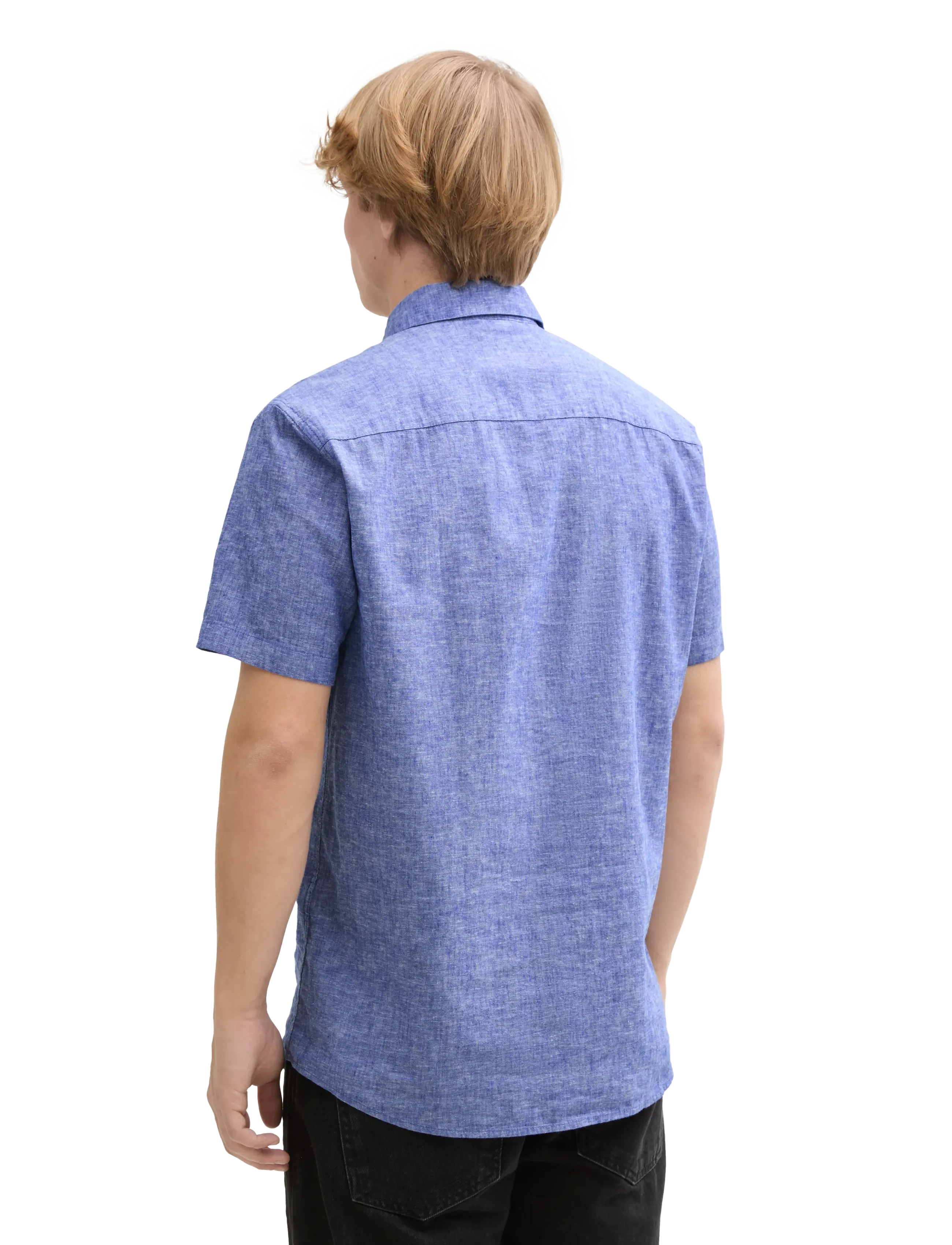 Tom Tailor - cotton linen shirt - royal blue chambray - 3