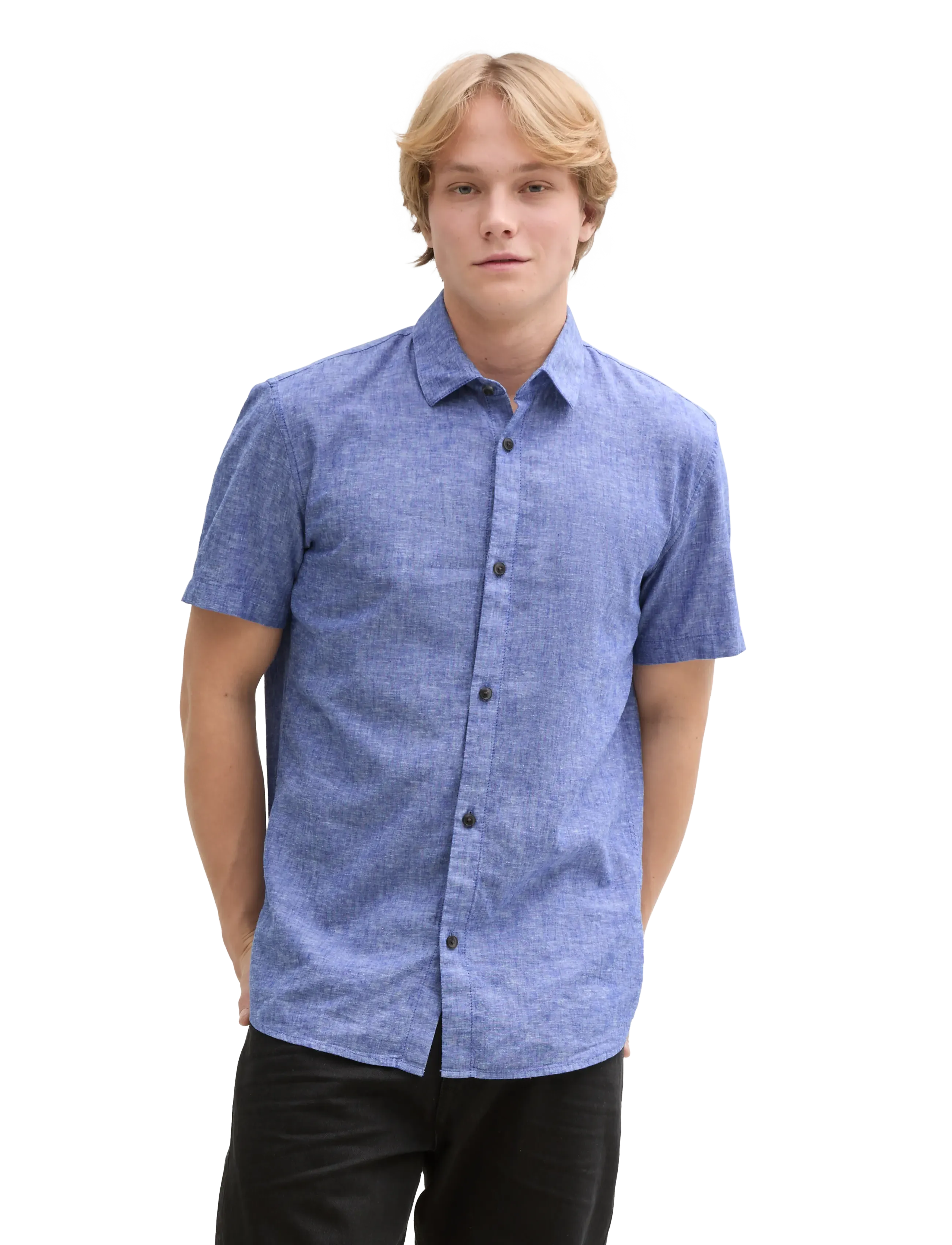 Tom Tailor - cotton linen shirt - royal blue chambray - 4