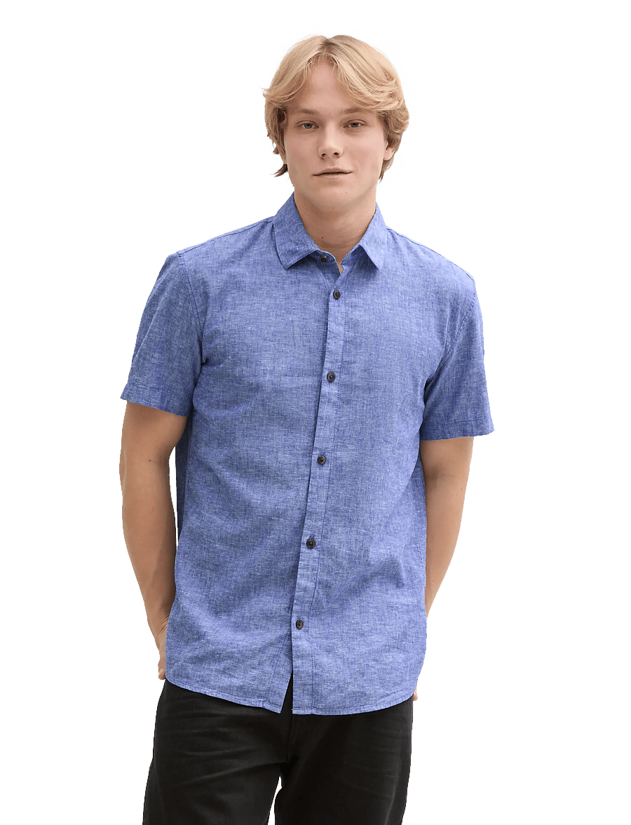 Tom Tailor - cotton linen shirt - royal blue chambray - 4