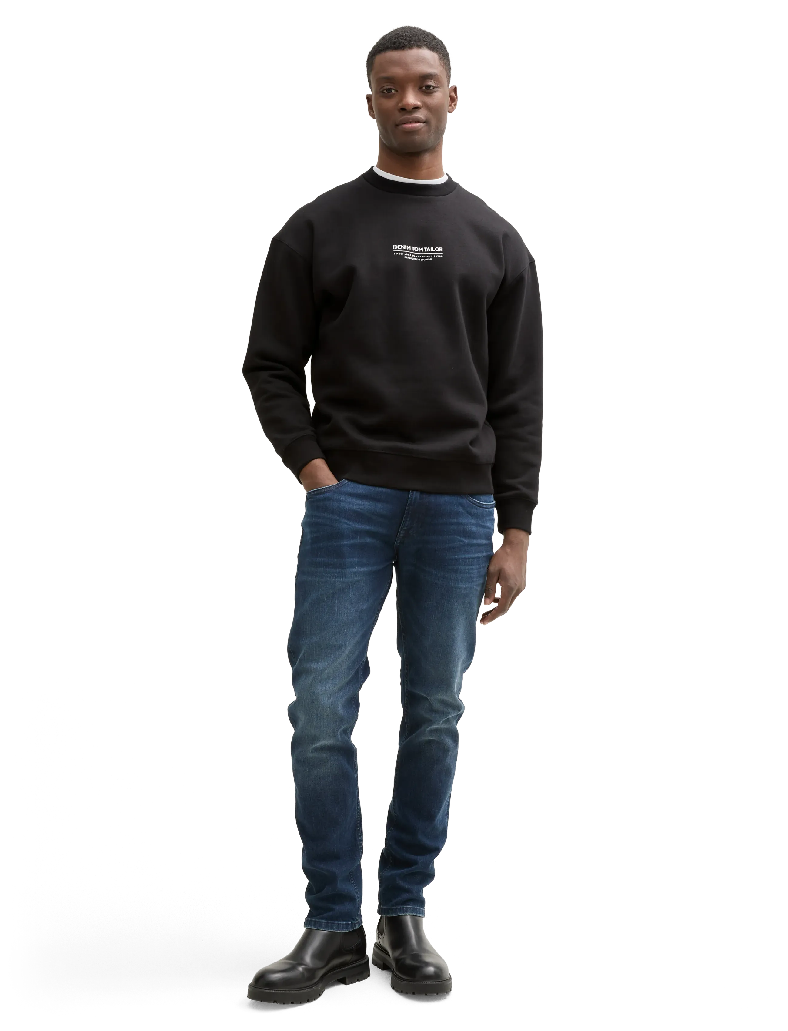 Tom Tailor relaxed printed crewneck sweatshirt - Autumn deals - BLACK / black