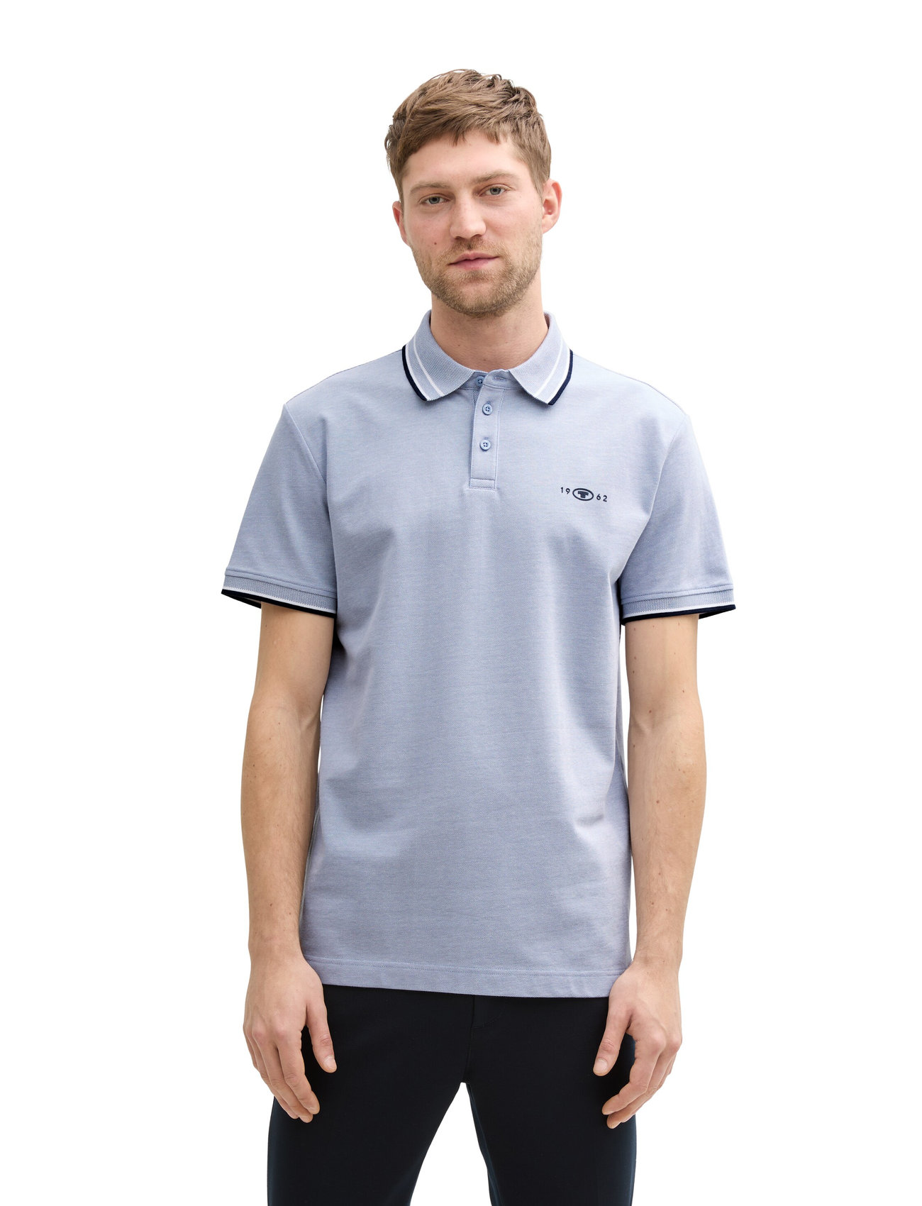 Tom Tailor - polo with print - lühikeste varrukatega polod - dove blue white two tone pique - 0