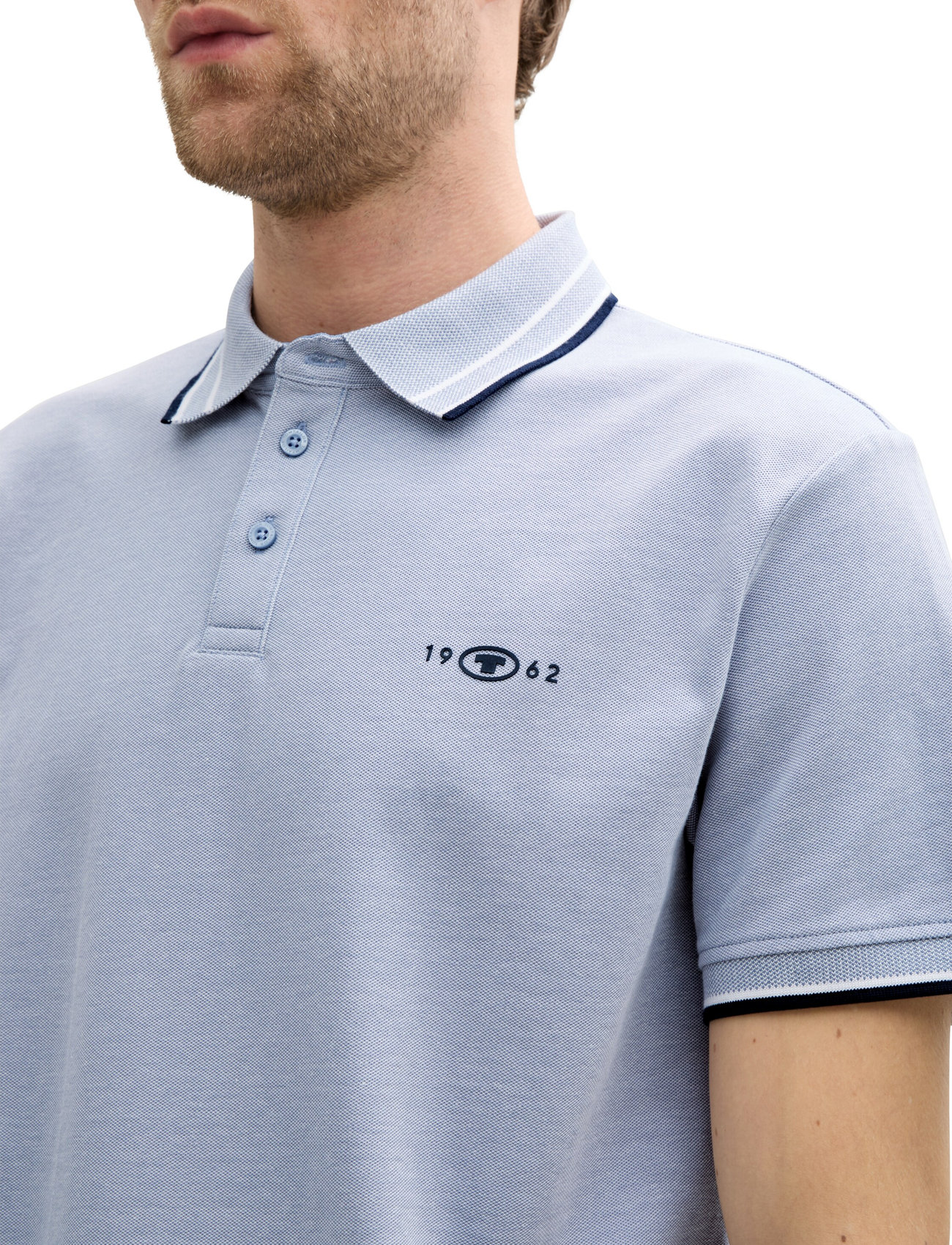 Tom Tailor - polo with print - lühikeste varrukatega polod - dove blue white two tone pique - 3