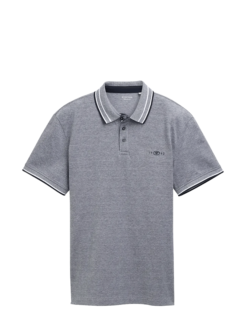Tom Tailor - polo with print - korte mouwen - navy white two tone pique - 1