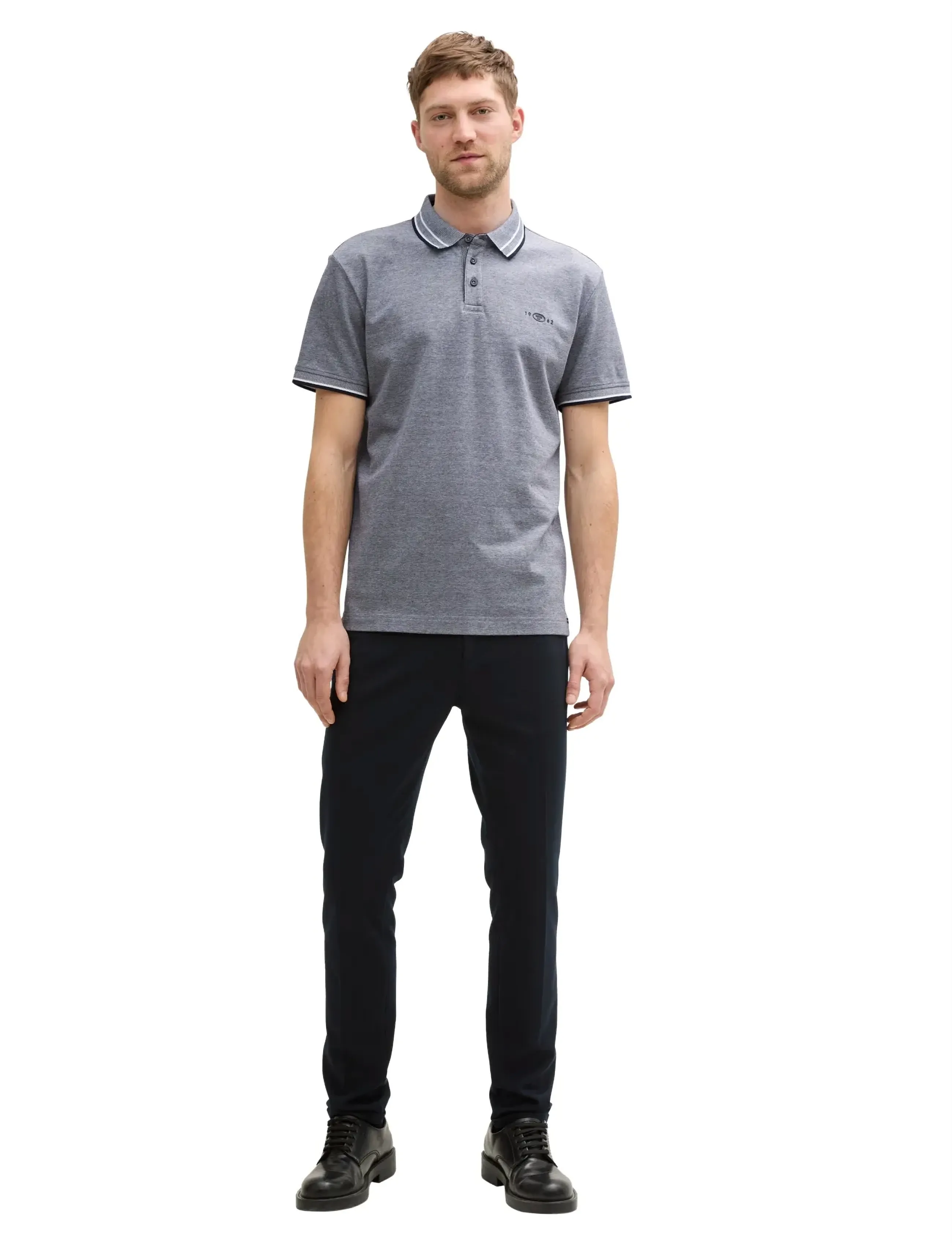 Tom Tailor polo with print - Dagens superdeals - NAVY WHITE TWO TONE PIQUE / grey