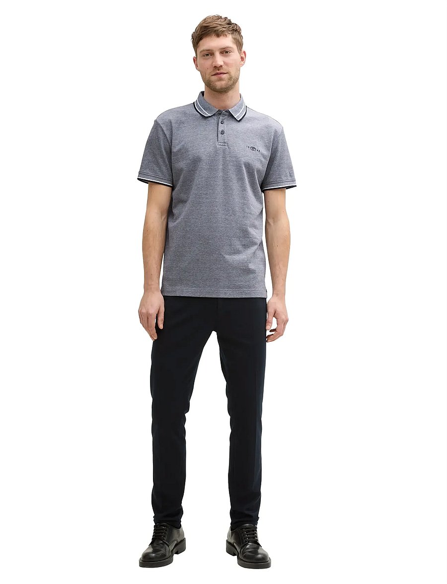 Tom Tailor - polo with print - kurzärmelig - navy white two tone pique - 0