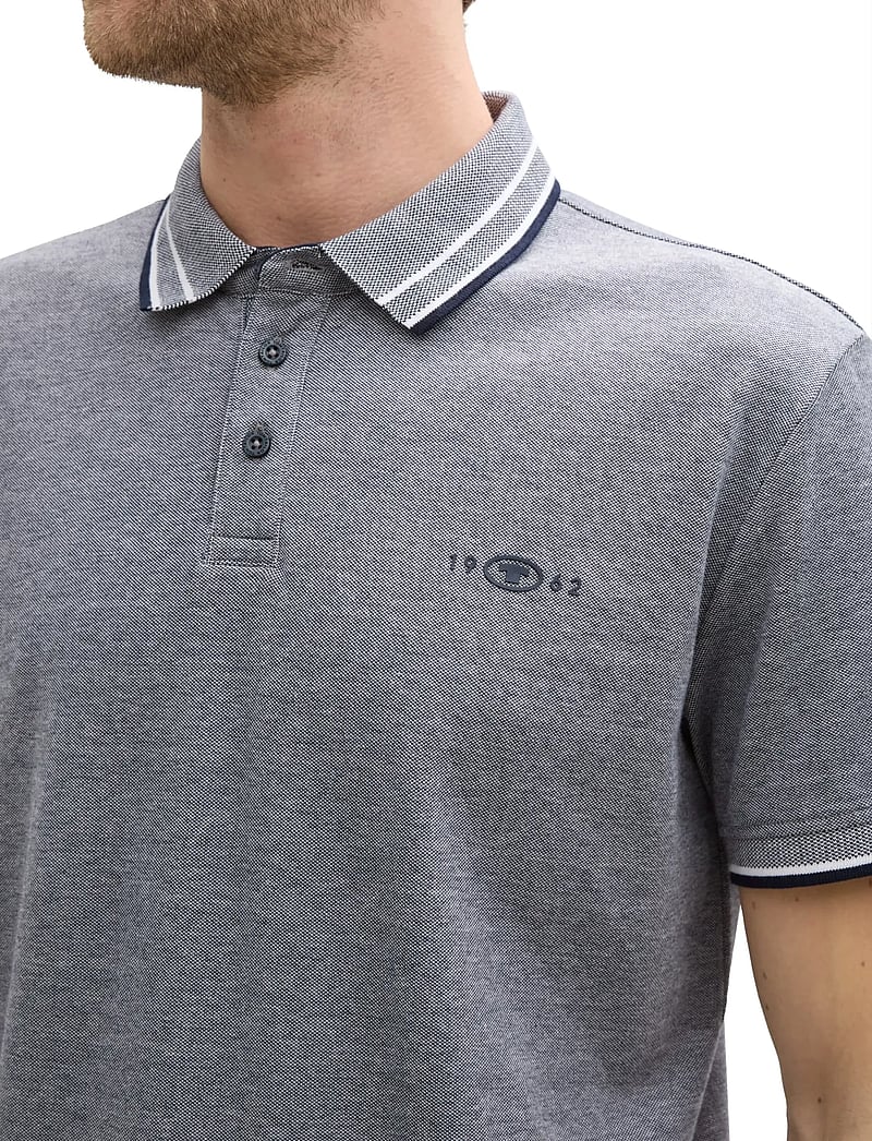 Tom Tailor - polo with print - korte mouwen - navy white two tone pique - 3