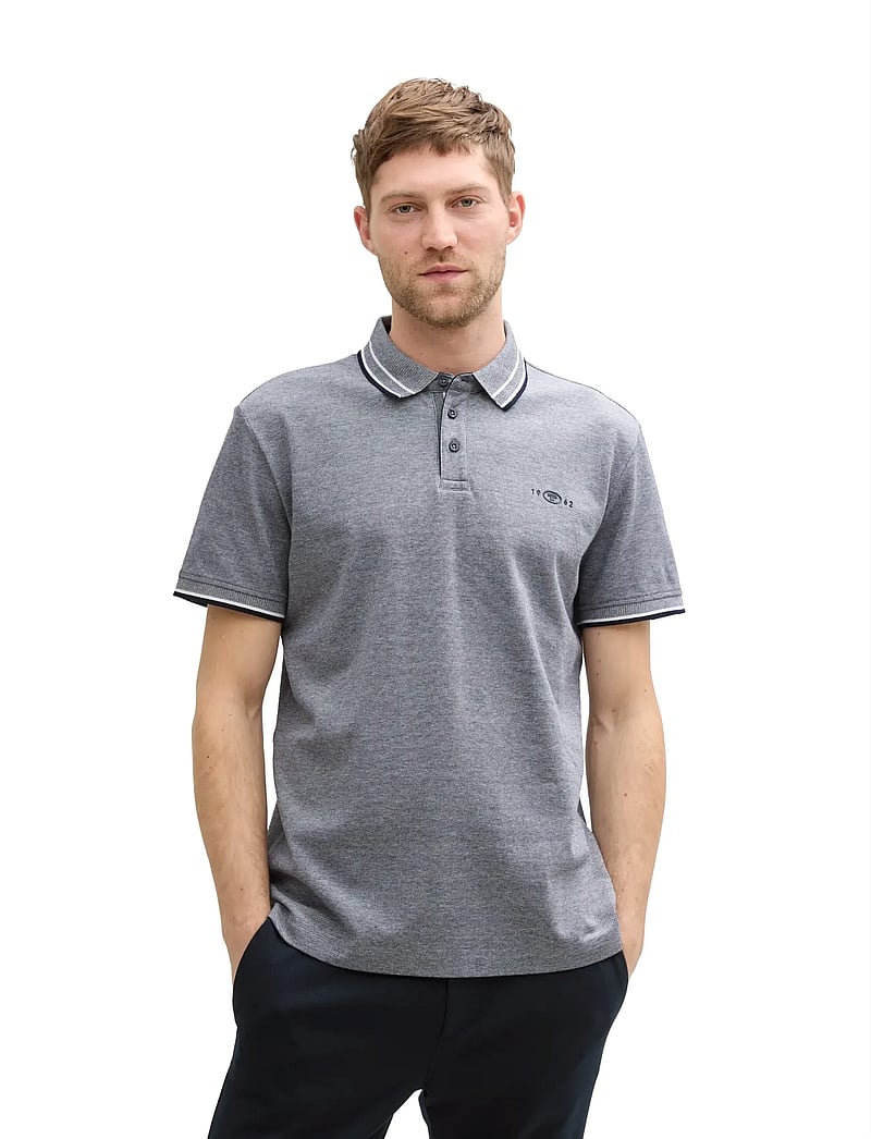 Tom Tailor - polo with print - korte mouwen - navy white two tone pique - 4