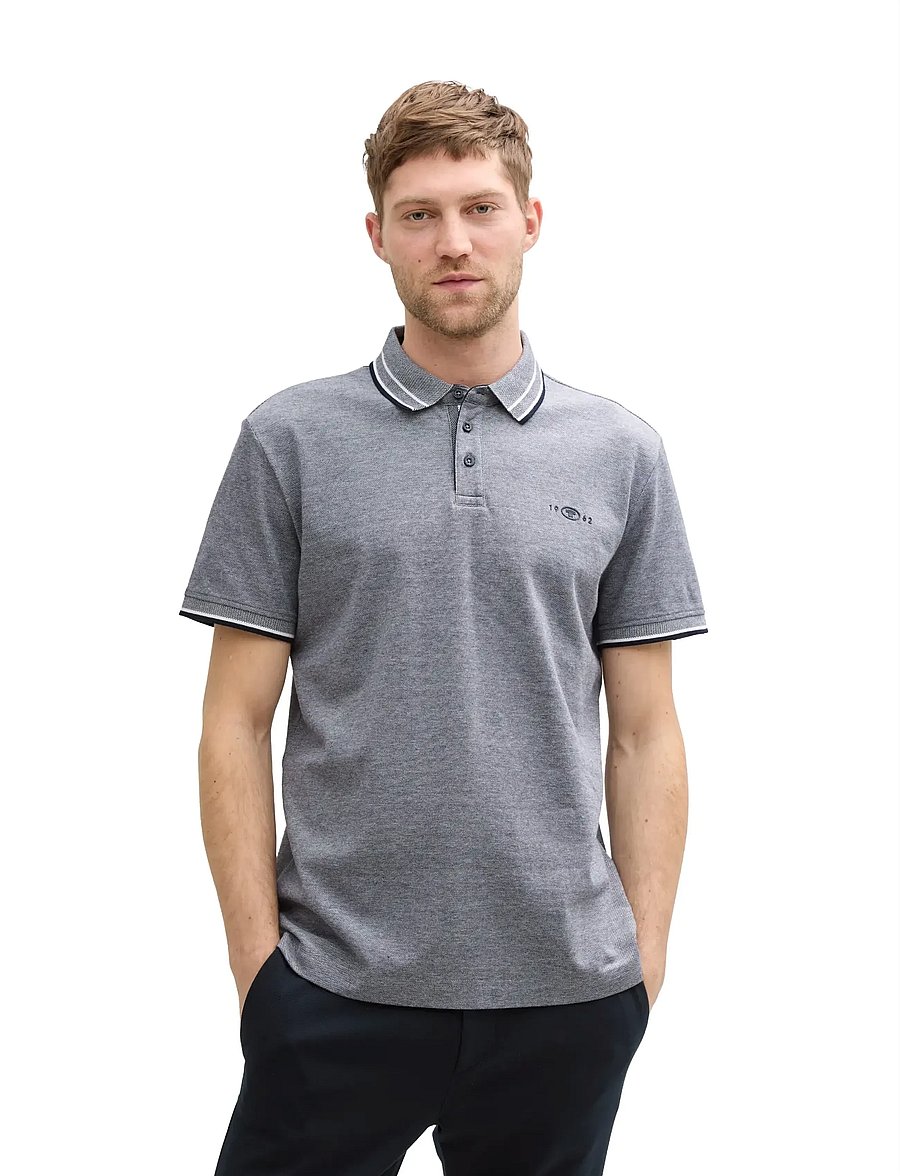 Tom Tailor - polo with print - kurzärmelig - navy white two tone pique - 4