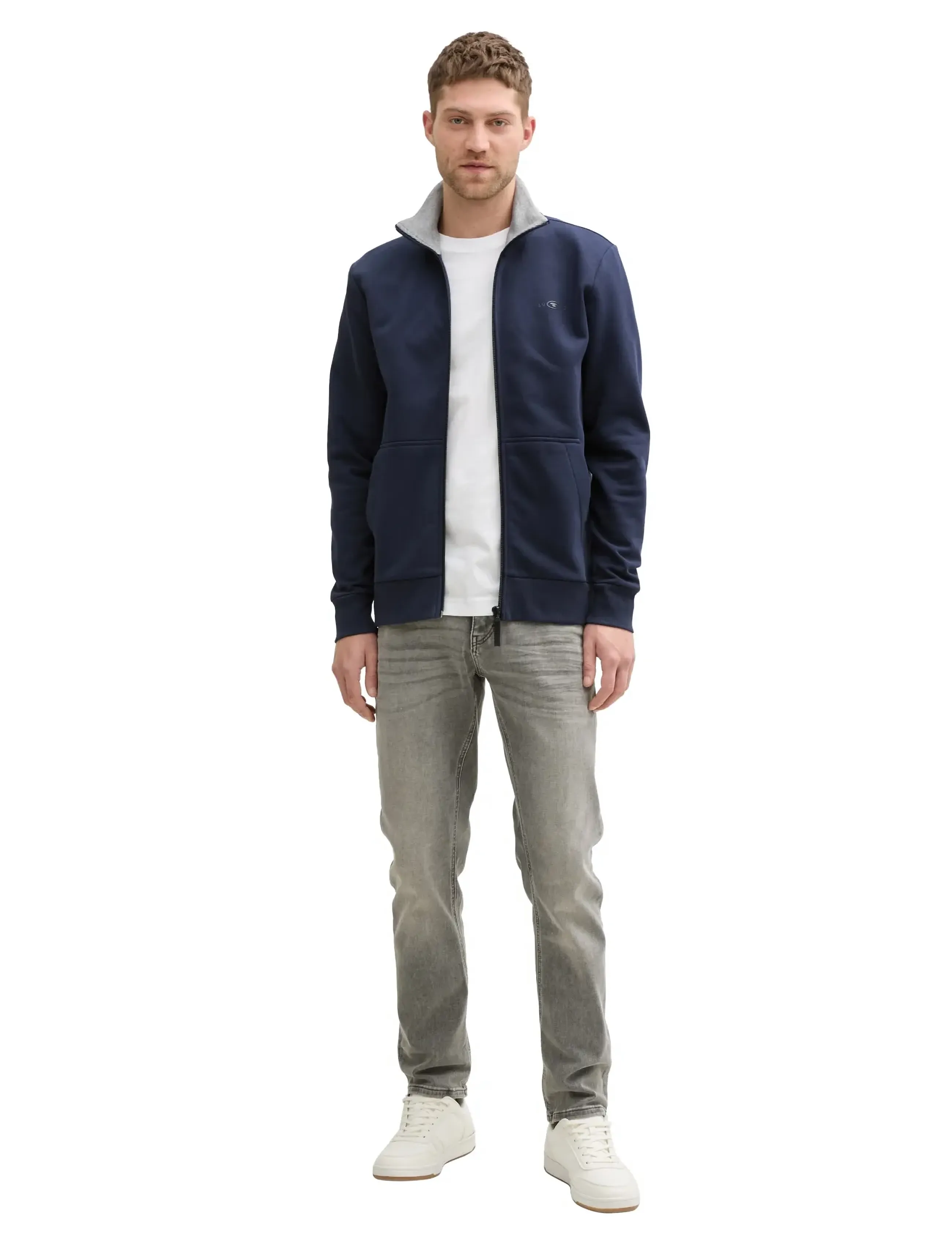 Tom Tailor Printed Stand-Up Sweat Jacket, Mænd, Højhalset Sweatjakke, Blå, Str: S