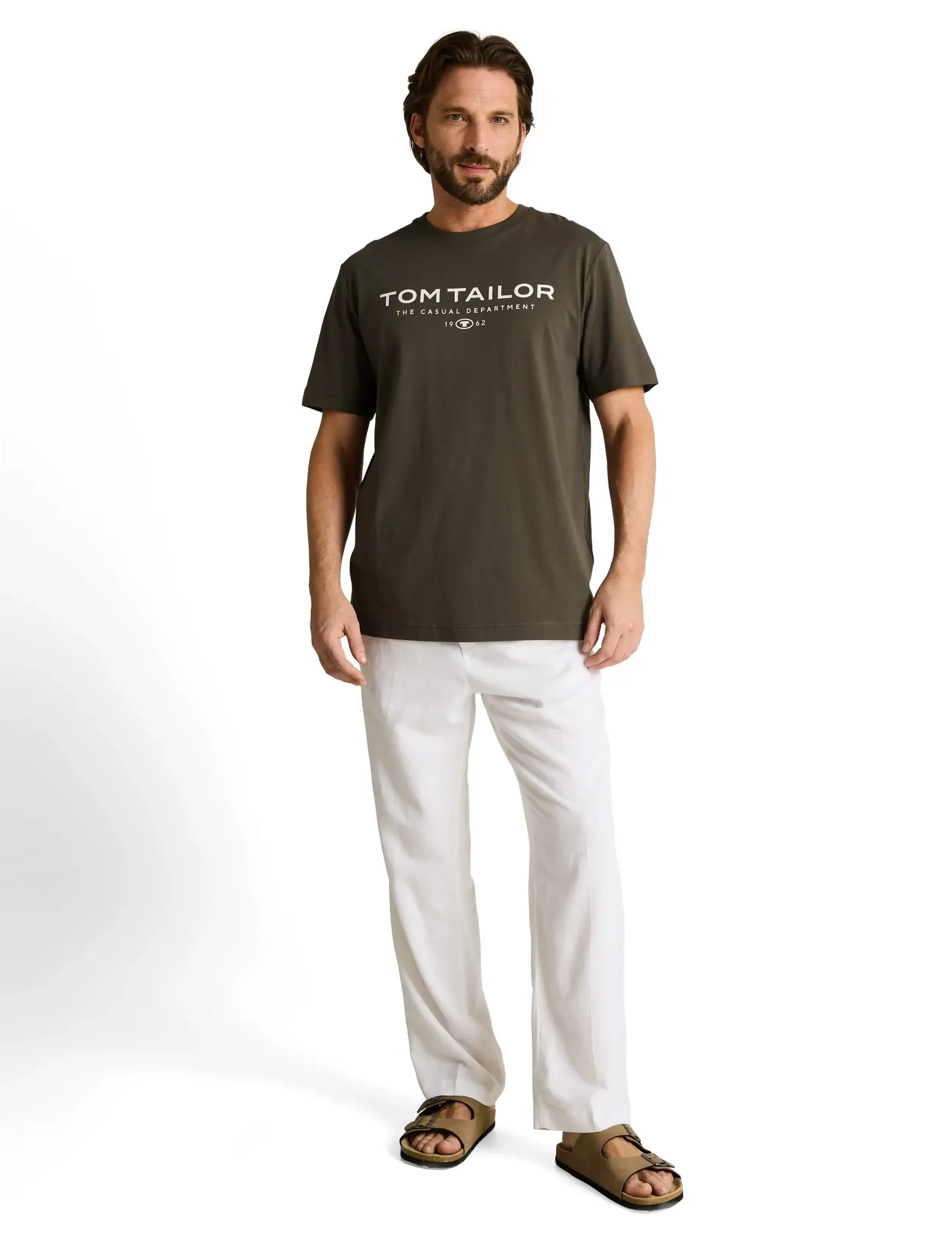 Tom Tailor T-Shirt With Print, M, T-shirts, Khakigrün - Short-sleeved, Männerswear