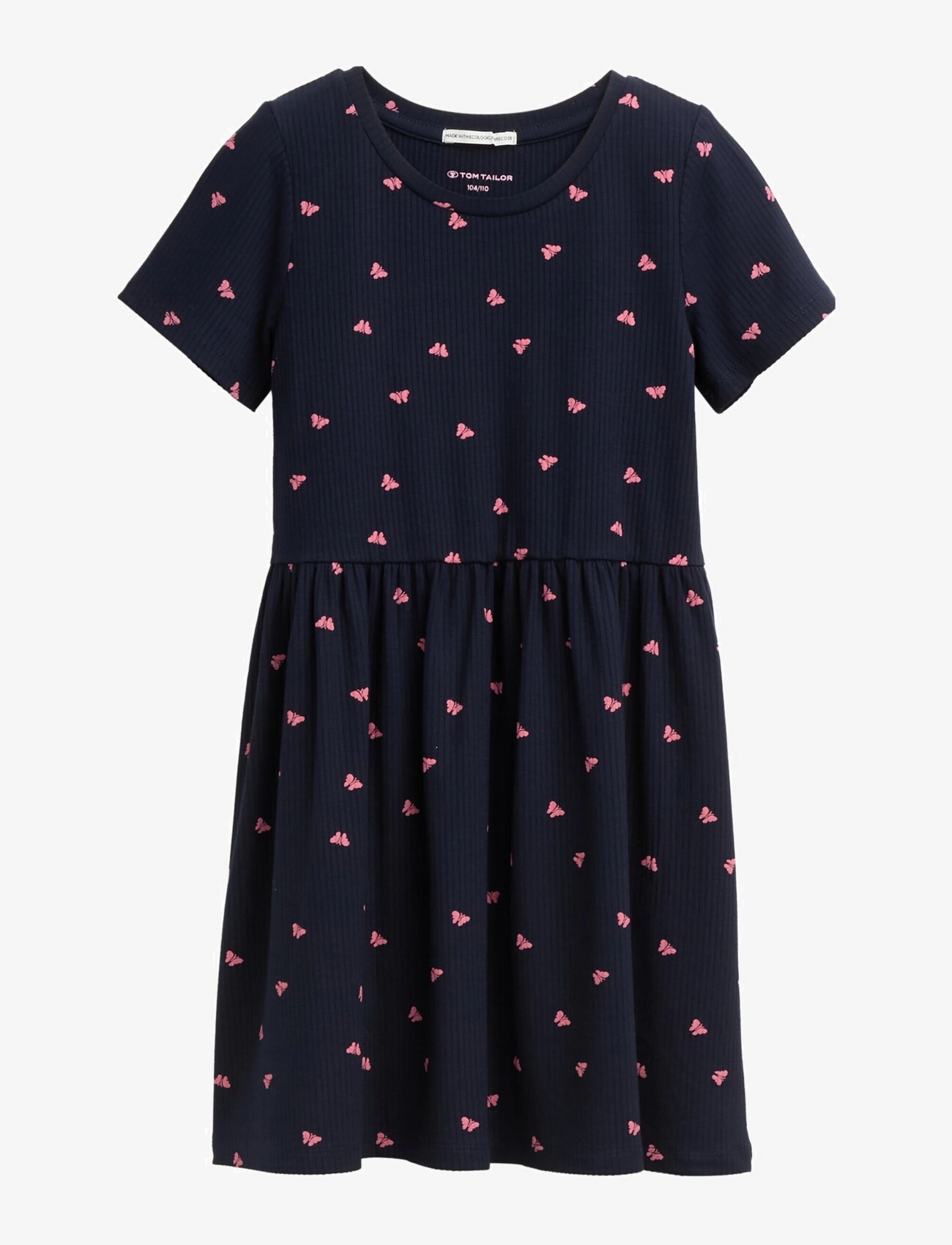 Tom Tailor All Over Printed Rib Dress, 104 x 110, Casual Dresses, Marineblau - Short-sleeved Kinder