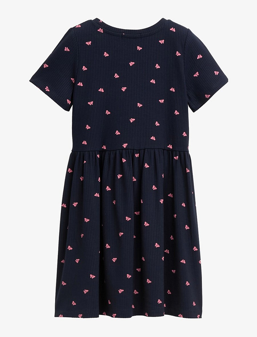 Tom Tailor - all over printed rib dress - kurzärmelige freizeitkleider - dark blue pink butterfly - 1