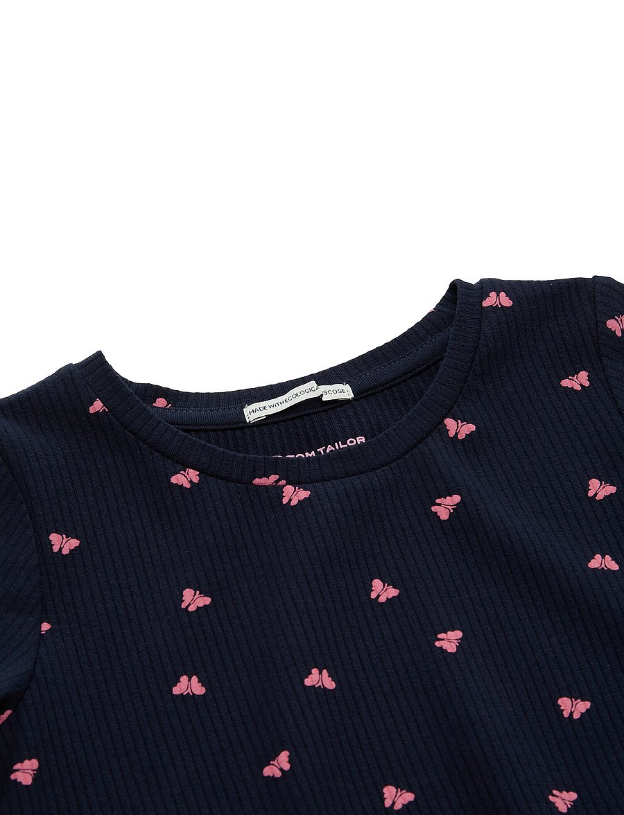 Tom Tailor - all over printed rib dress - kurzärmelige freizeitkleider - dark blue pink butterfly - 2