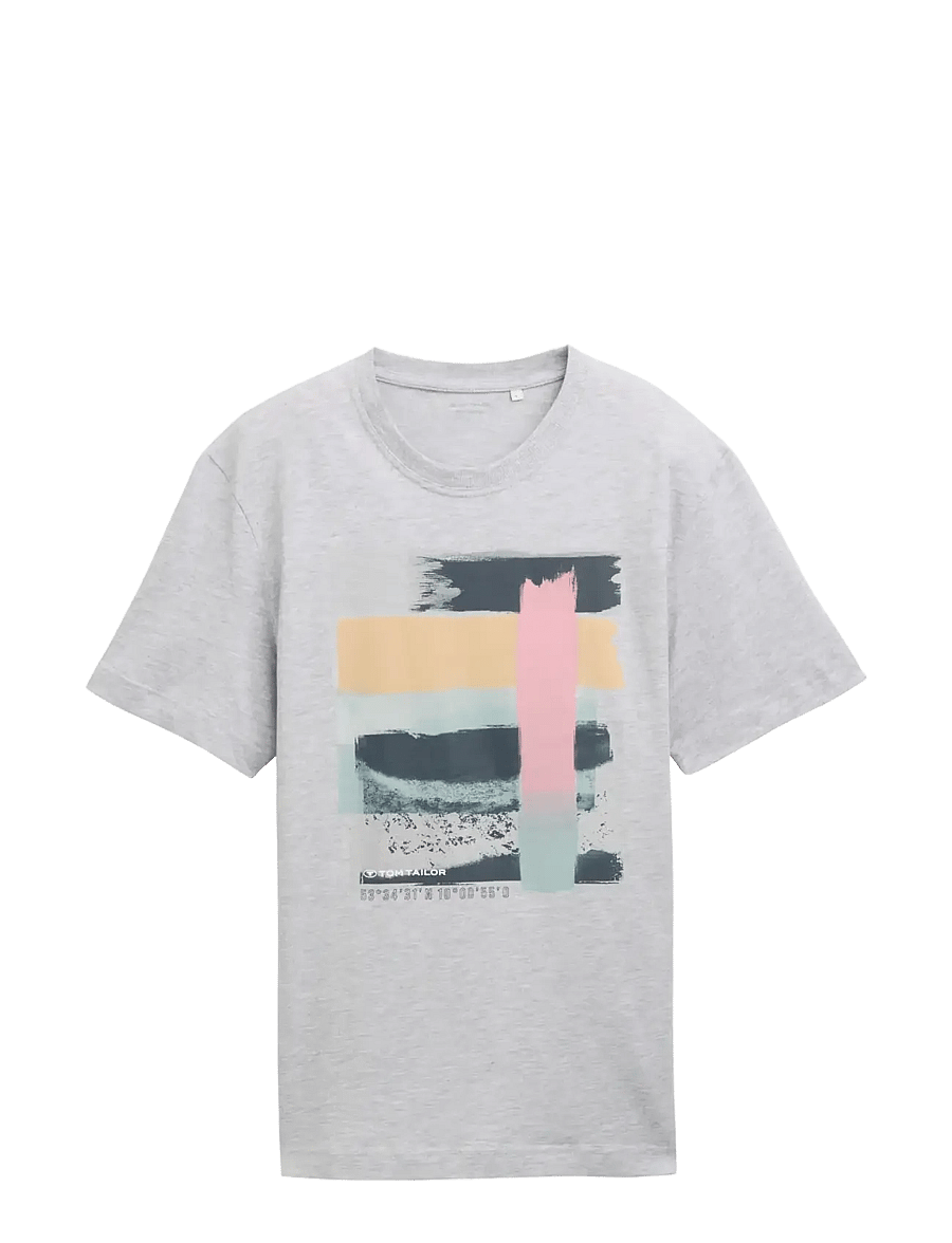 Tom Tailor - printed t-shirt - kortermede t-skjorter - light stone grey melange - 1