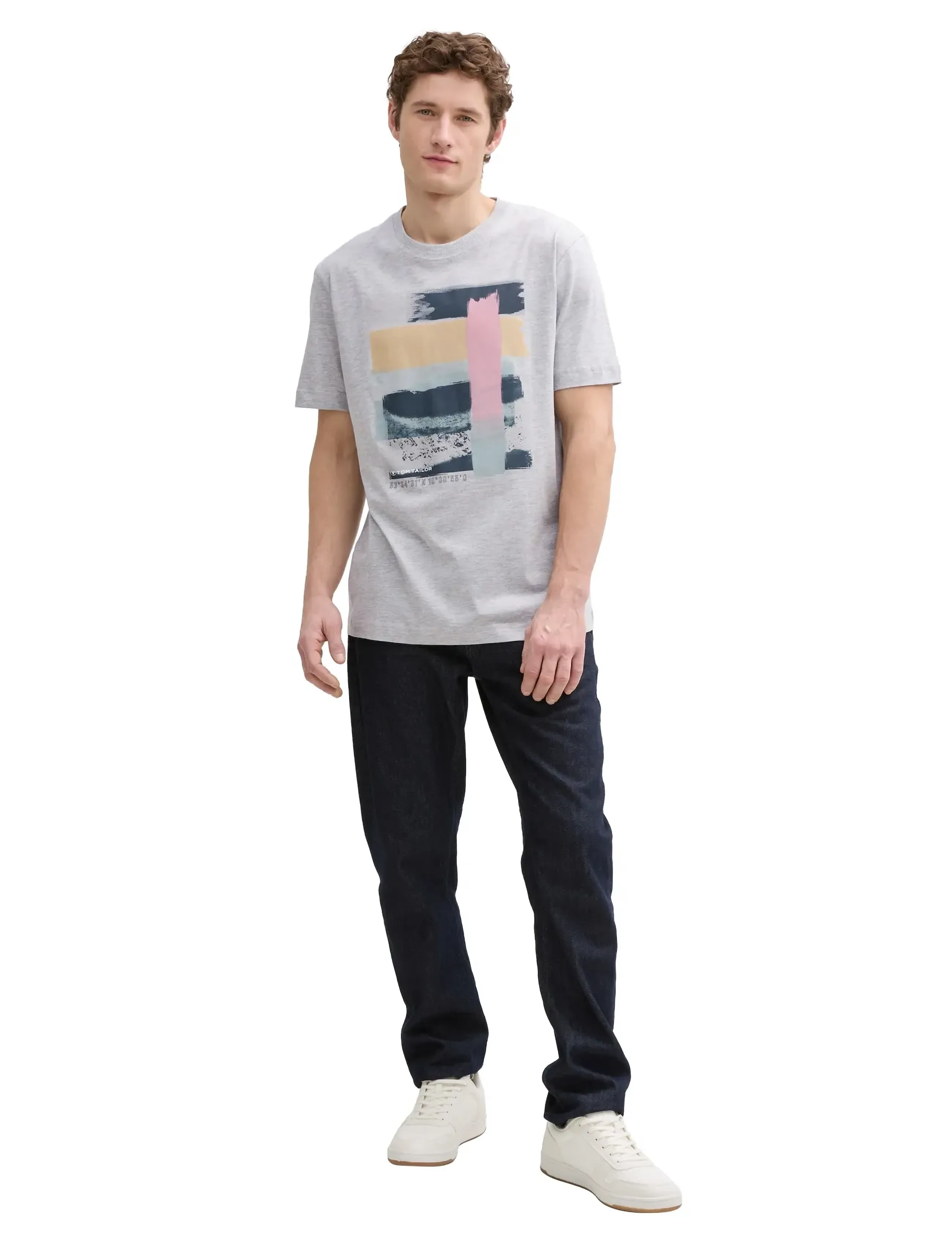 Tom Tailor Printed T-Shirt, Mænd, Printet T-Shirt, Grå, Str: XXL