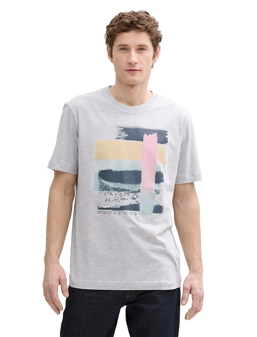 Tom Tailor - printed t-shirt - kortermede t-skjorter - light stone grey melange - 3