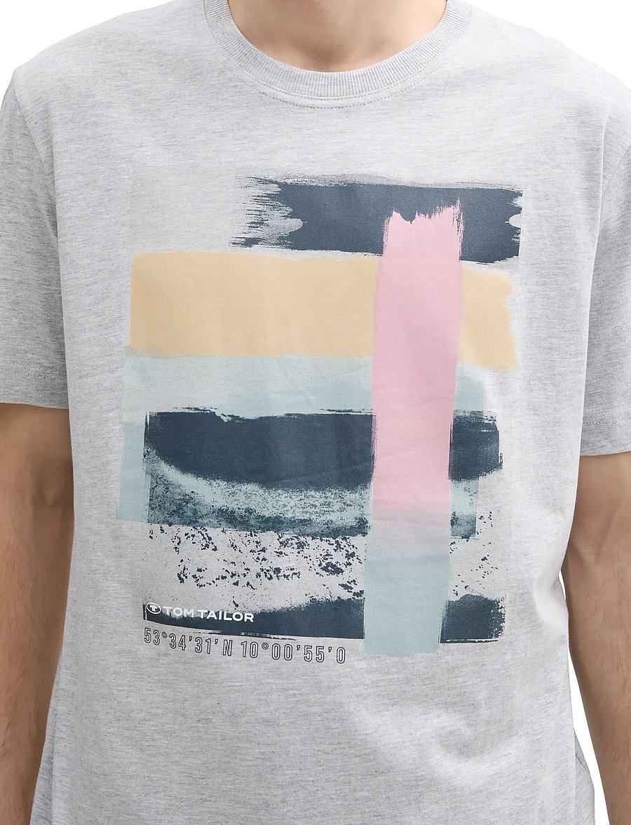 Tom Tailor - printed t-shirt - kortermede t-skjorter - light stone grey melange - 4