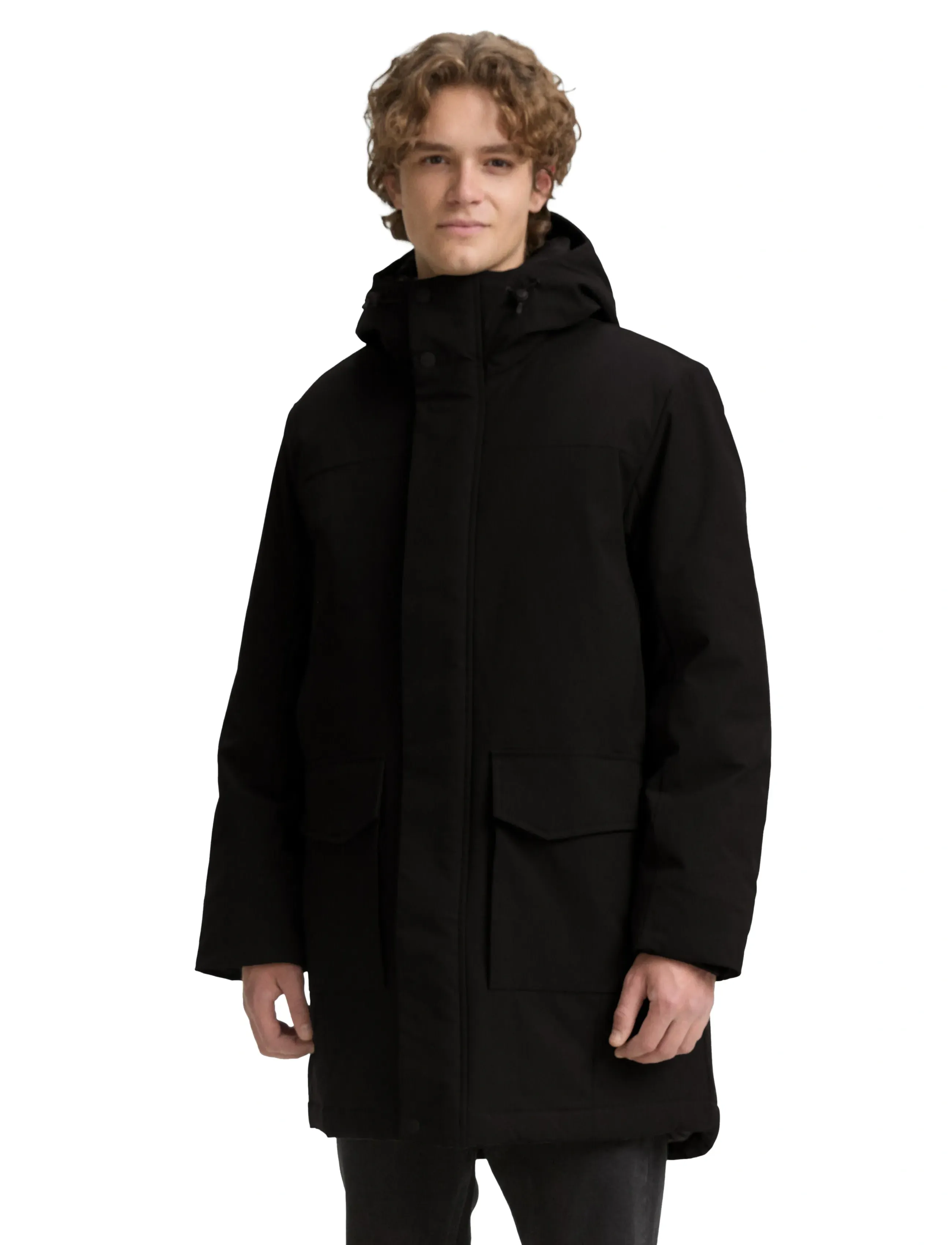 Tom Tailor - tech hooded parka - vinterjakker - black - 0