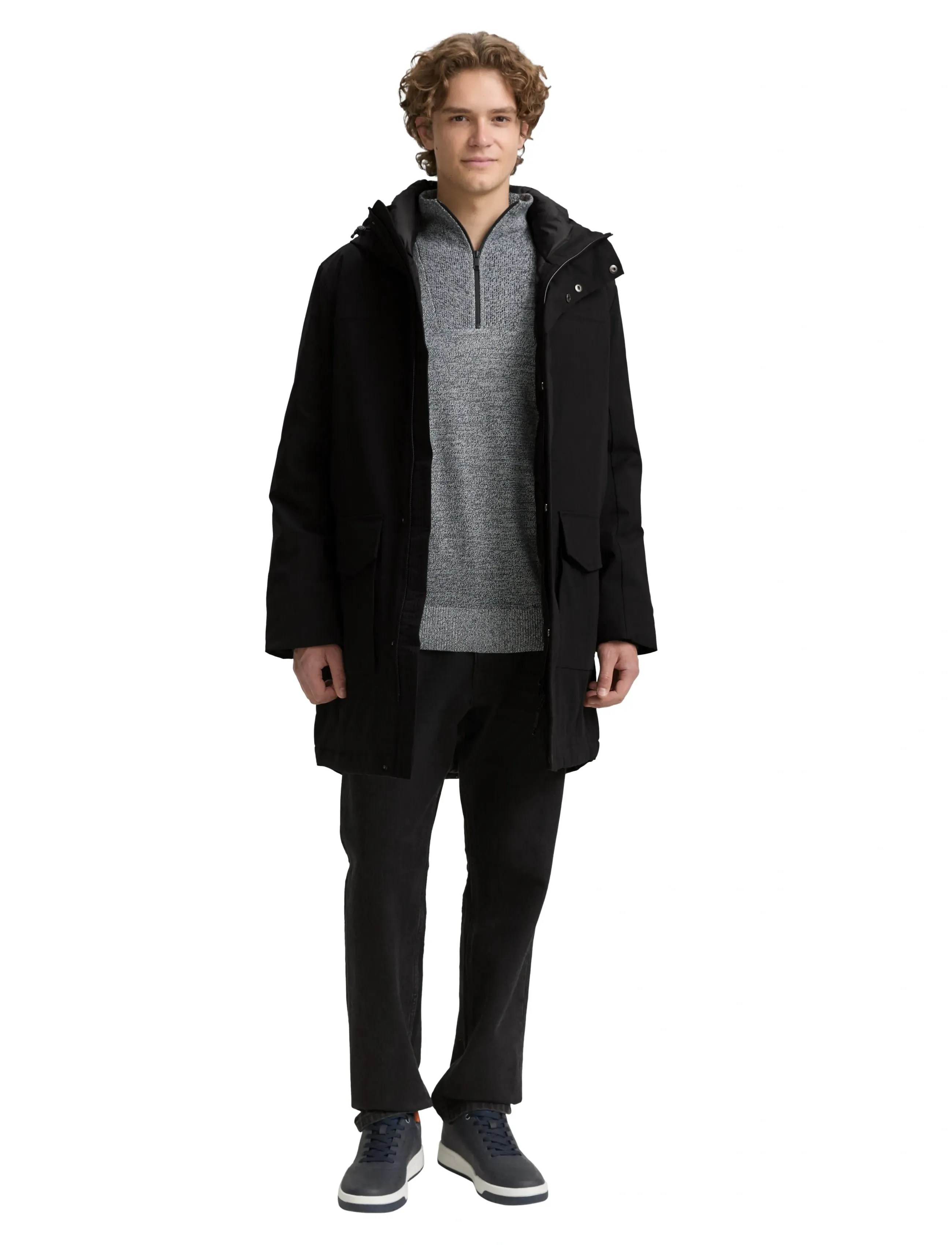 Tom Tailor - tech hooded parka - vinterjakker - black - 3