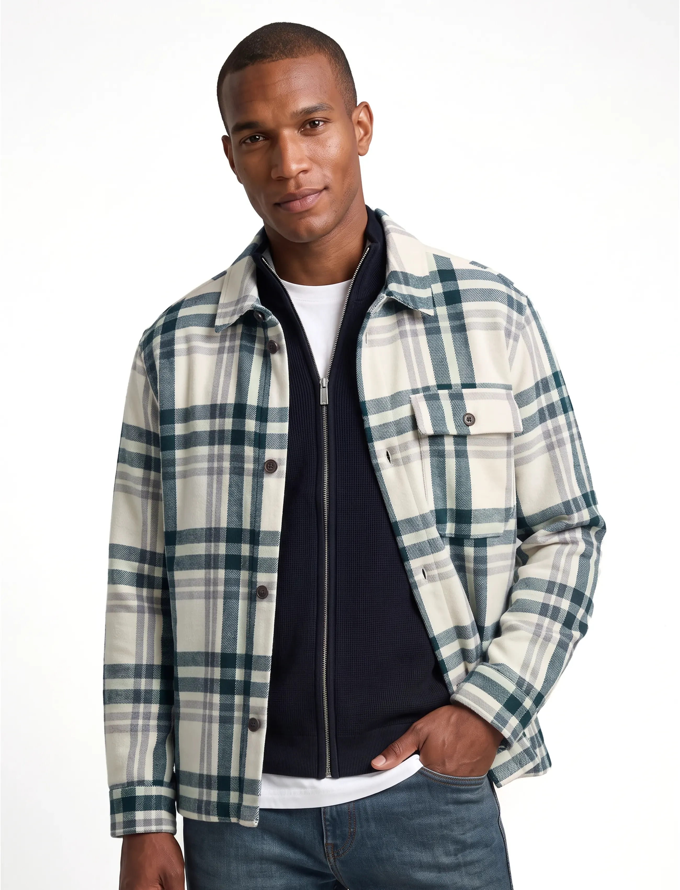 Tom Tailor regular wool optic overshirt - Kollektsioonid - OFF WHITE GREEN BIG CHECK / multi