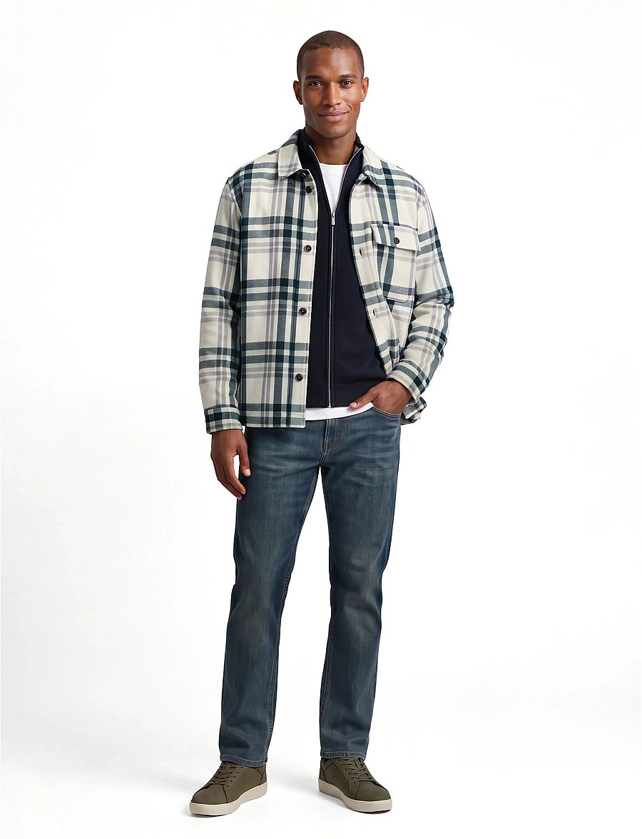 Tom Tailor - regular wool optic overshirt - kollektioner - off white green big check - 3
