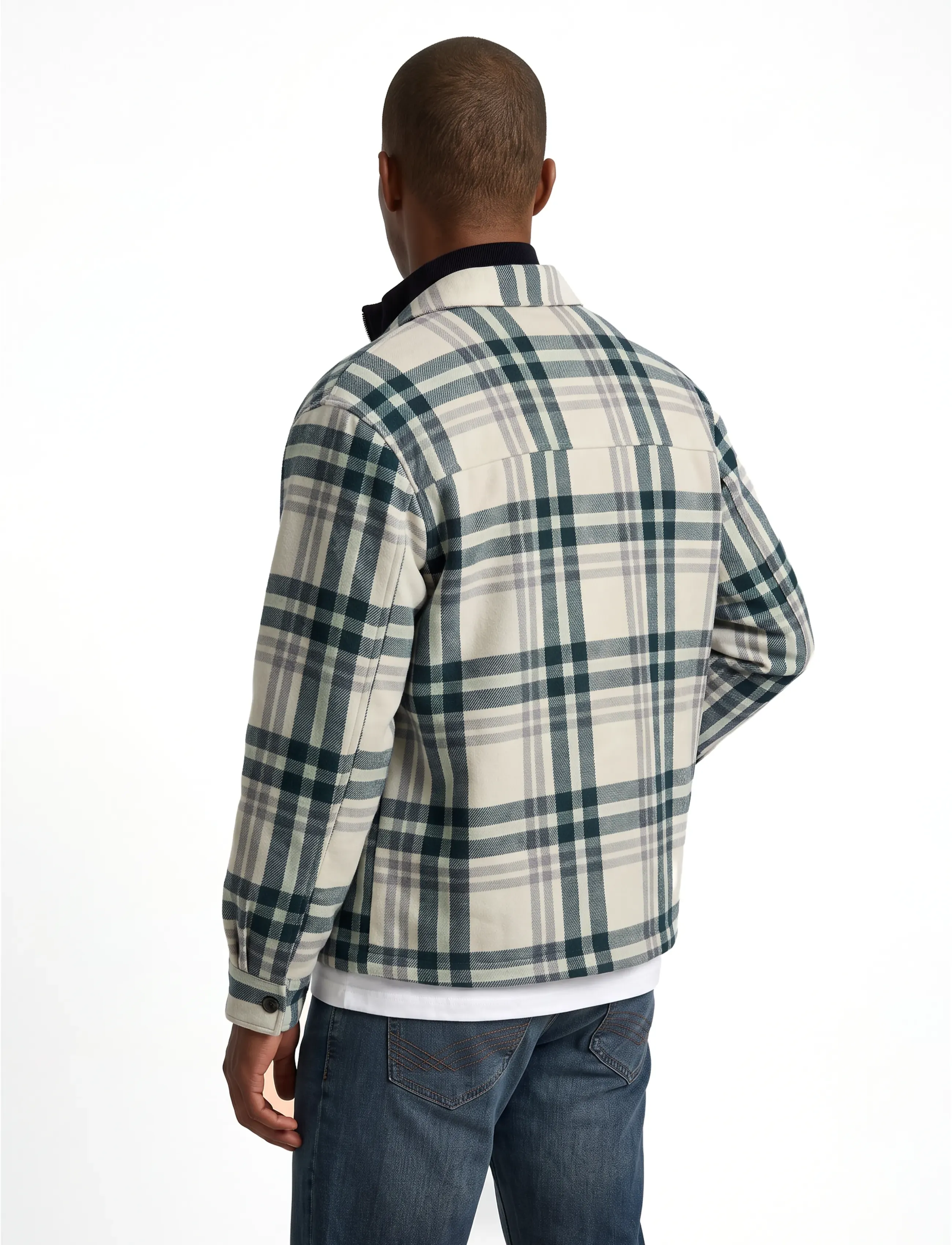 Tom Tailor - regular wool optic overshirt - efterårstøj - off white green big check - 4