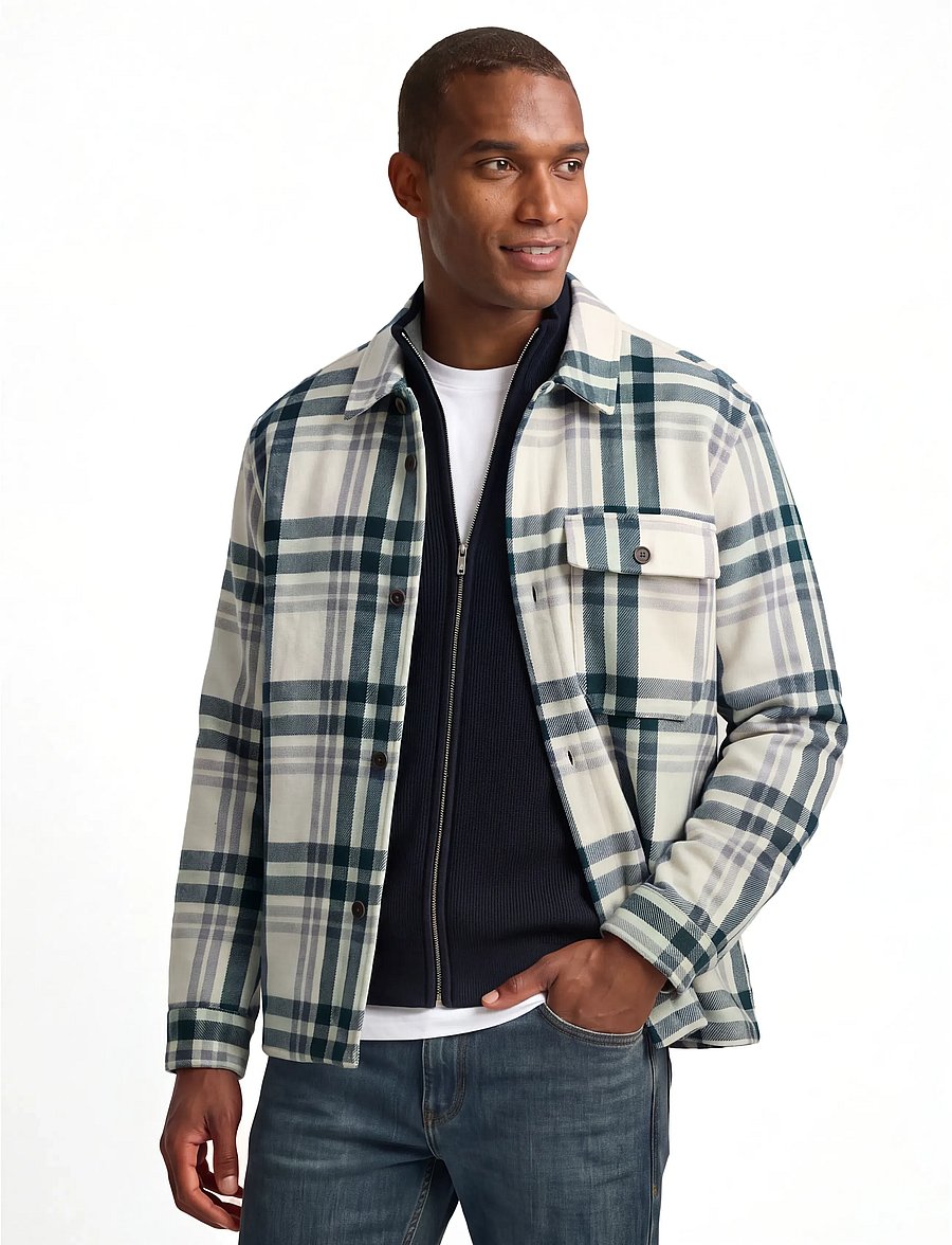 Tom Tailor - regular wool optic overshirt - kollektioner - off white green big check - 5