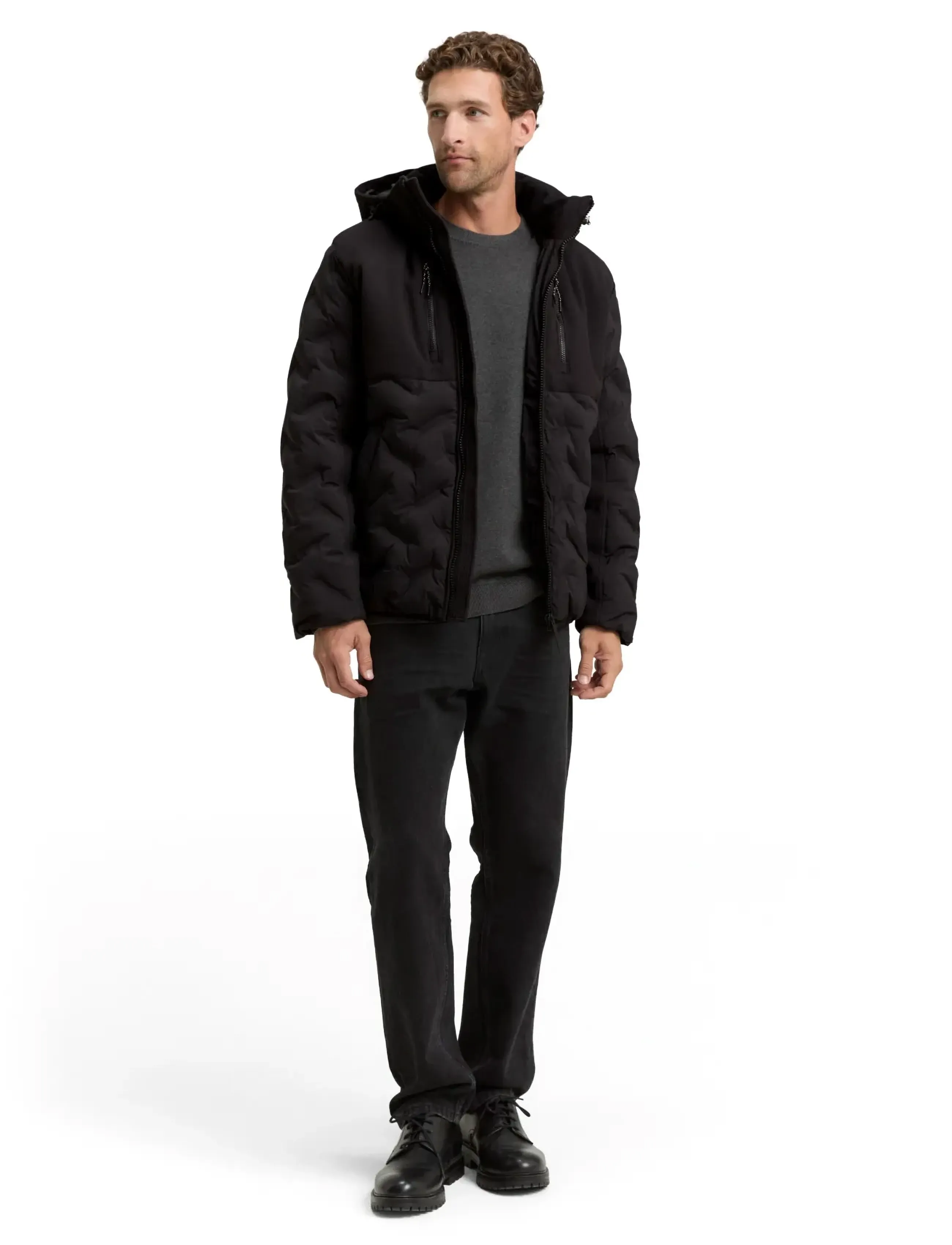 Tom Tailor hybrid puffer jacket - Riided - BLACK / black