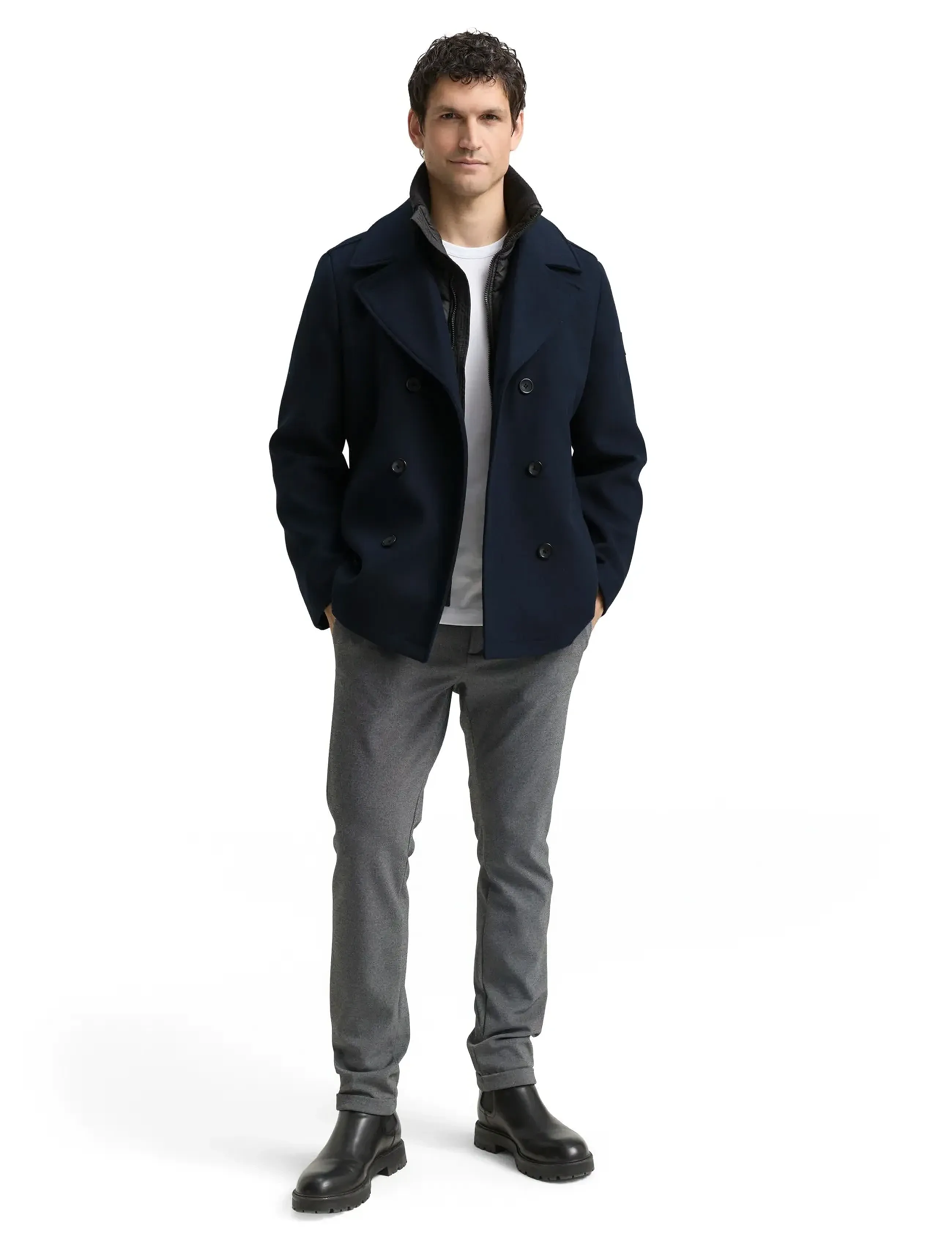 Tom Tailor Wool Caban With Insert, XXL, Navy, Frakker > Uldfrakker, Herre