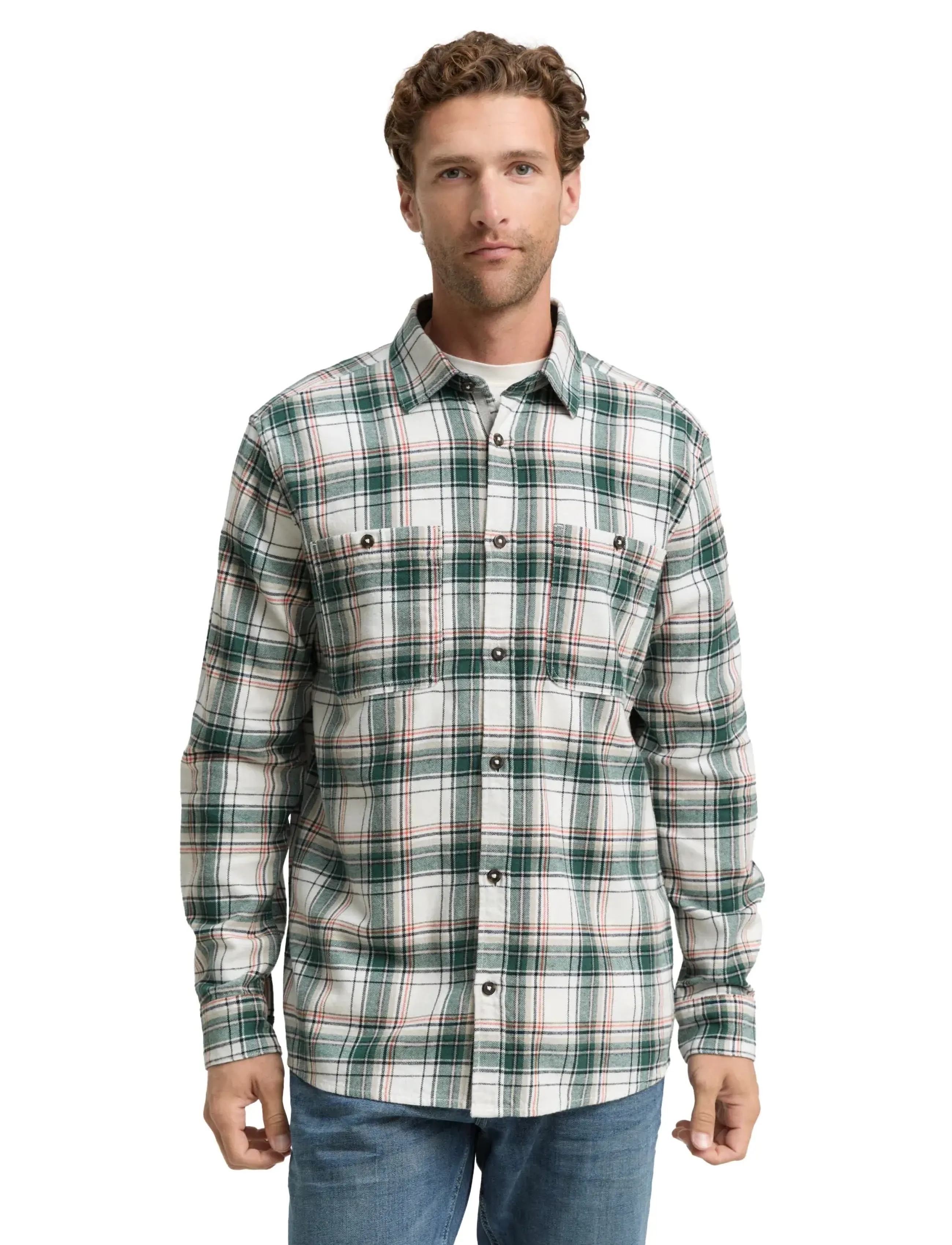 Tom Tailor - comfort checked shirt - mehed - off white multicolor check - 4