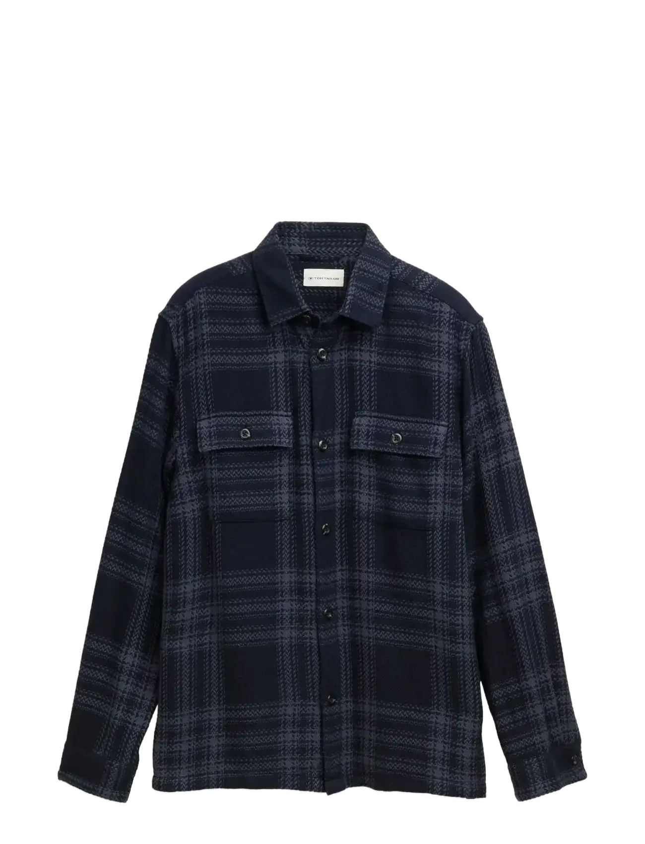 knit-look checked overshirt - NAVY TONAL BIG CHECK