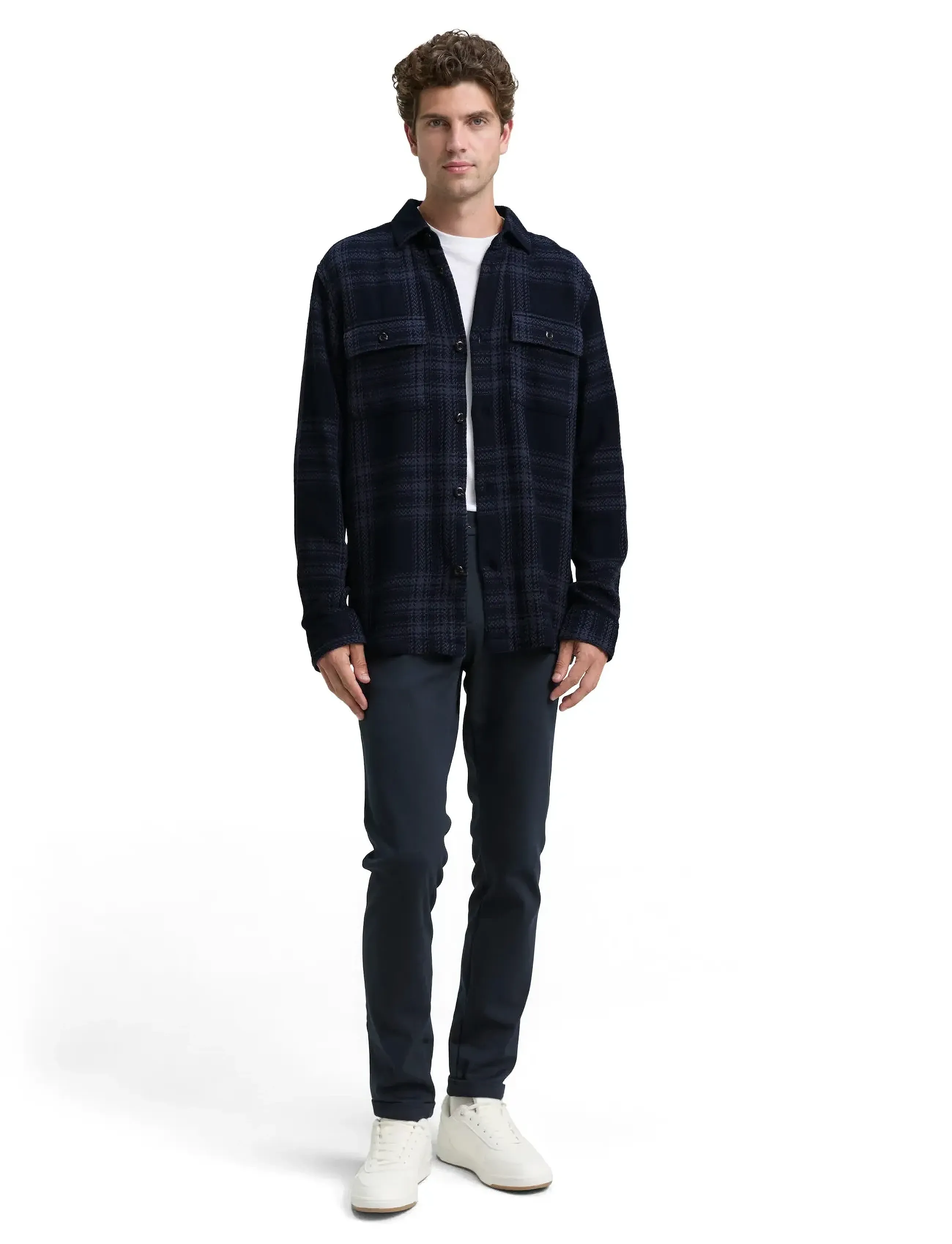 Tom Tailor knit-look checked overshirt - Looks for less - NAVY TONAL BIG CHECK / navy