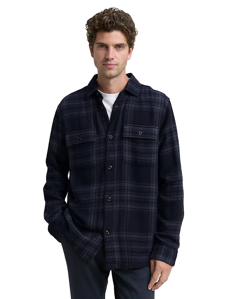 Tom Tailor - knit-look checked overshirt - kollektioner - navy tonal big check - 3