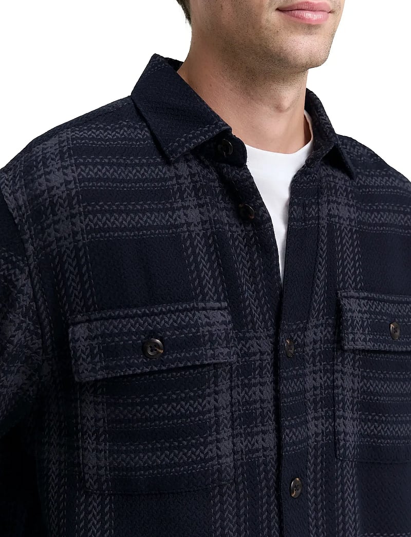 Tom Tailor - knit-look checked overshirt - kollektioner - navy tonal big check - 4