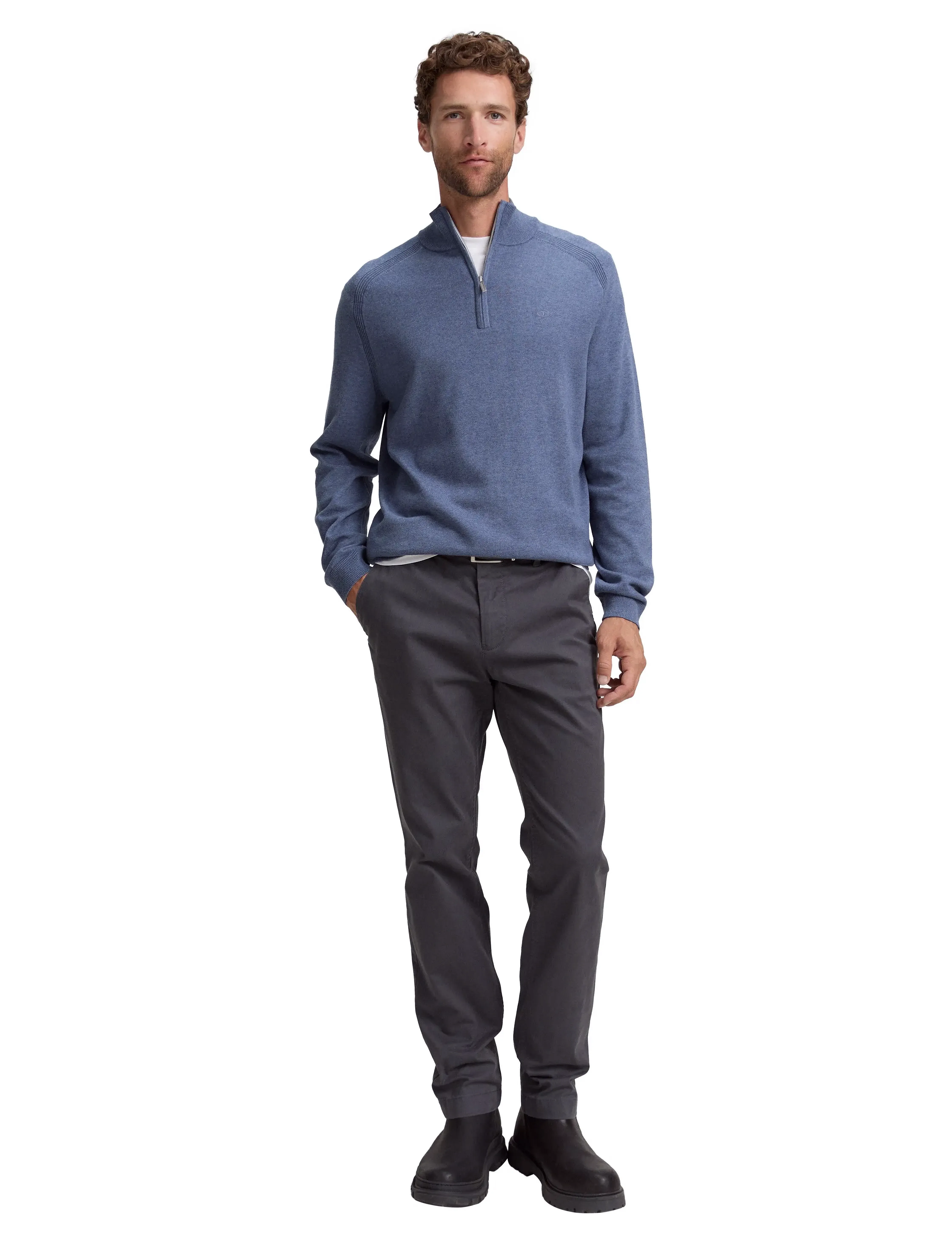 Tom Tailor Basic Knit Troyer, XXL, Knitwear, Blau - Half Zip Jumpers, Männerswear