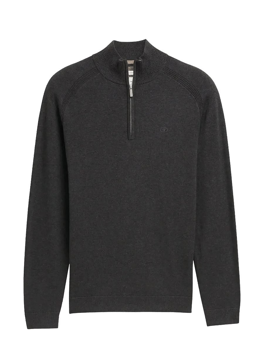 Tom Tailor - basic knit troyer - pullover mit halbem reißverschluss - black grey melange - 1