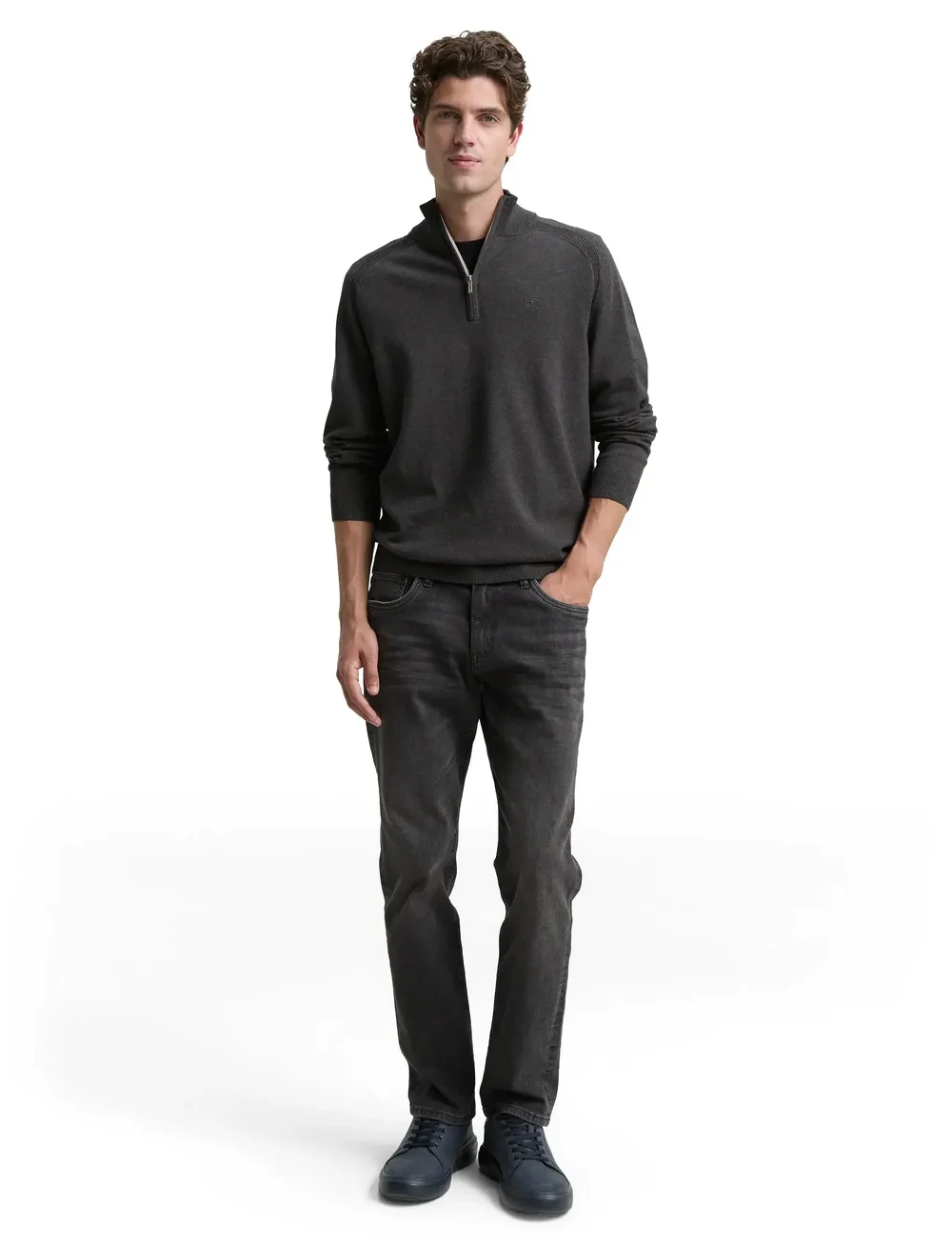 Tom Tailor - basic knit troyer - halfzip strik - black grey melange - 0