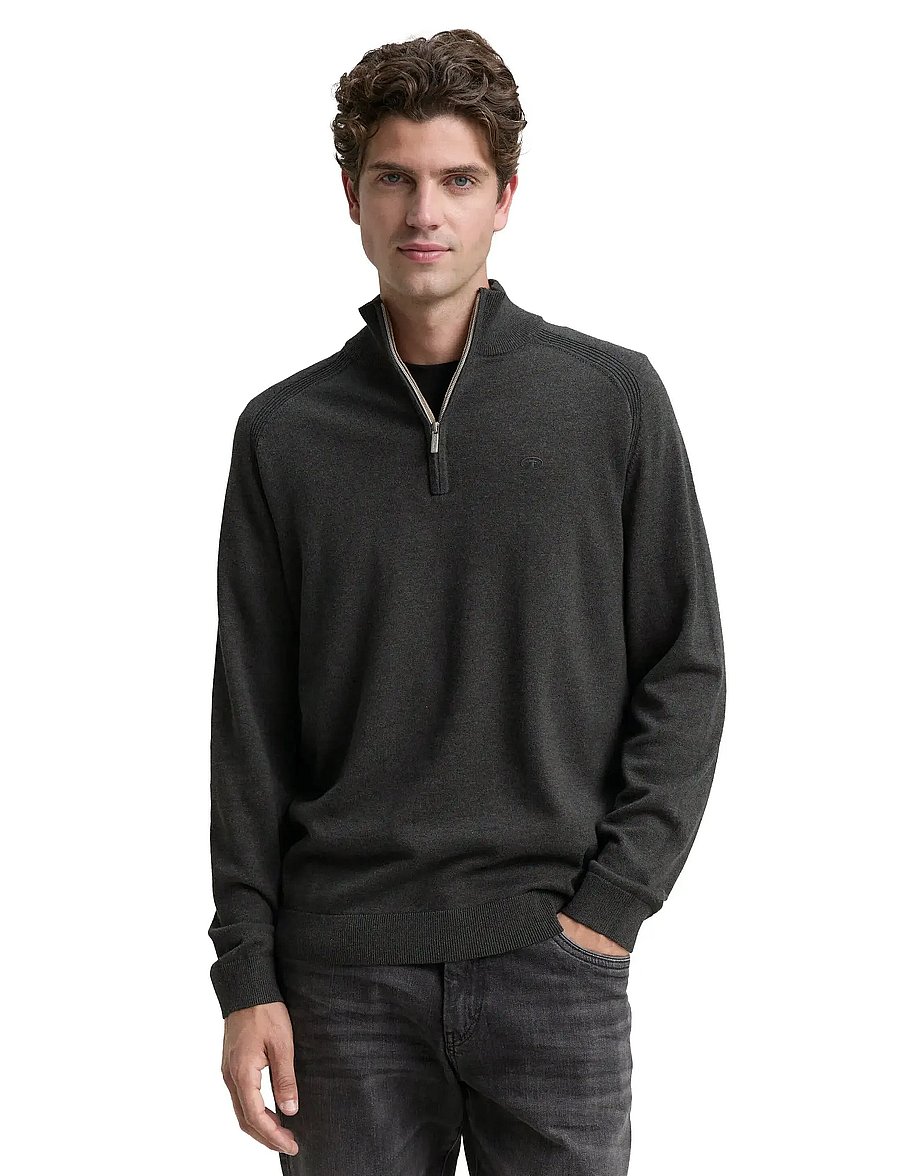 Tom Tailor - basic knit troyer - pullover mit halbem reißverschluss - black grey melange - 3