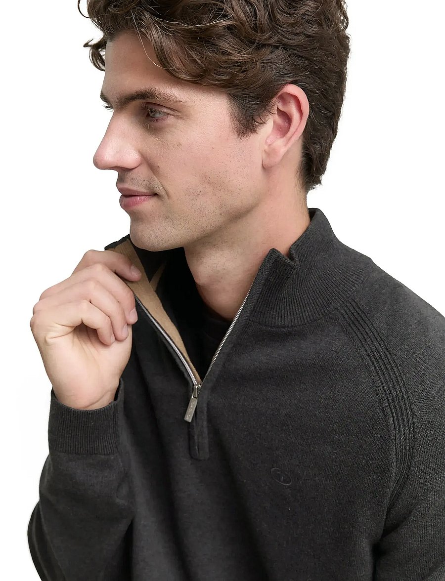 Tom Tailor - basic knit troyer - pullover mit halbem reißverschluss - black grey melange - 4
