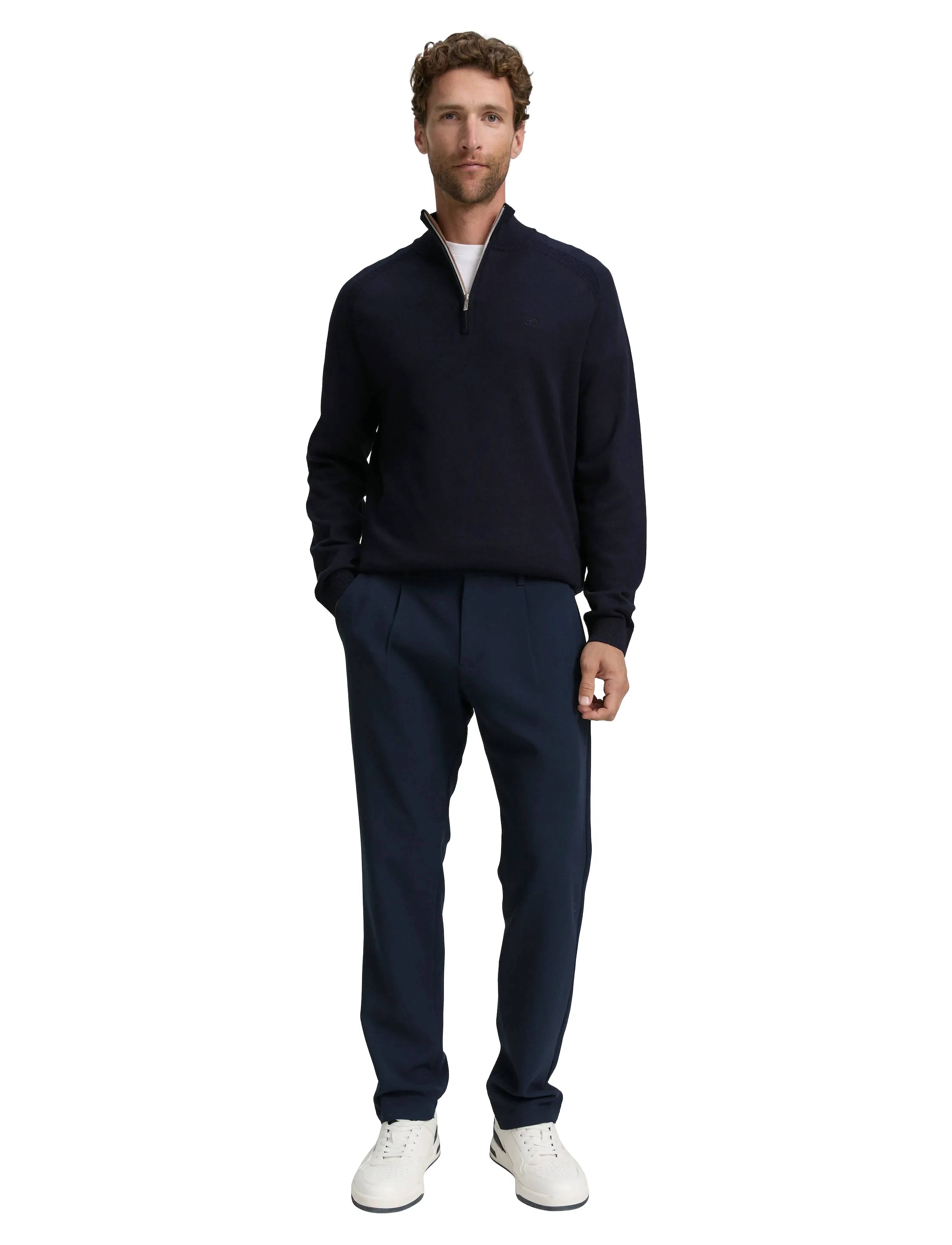Tom Tailor Basic Knit Troyer, XXL, Knitwear, Marineblau - Half Zip Jumpers, Männerswear
