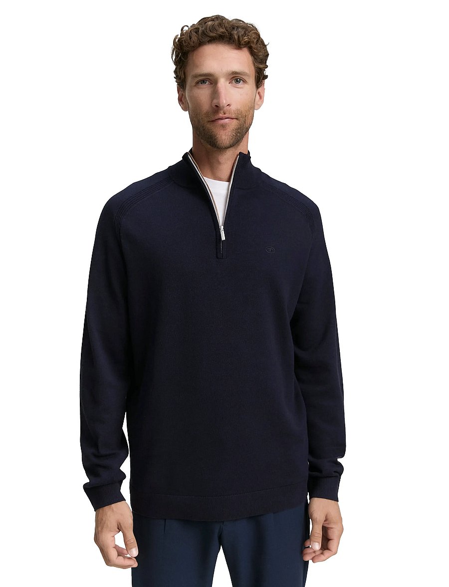 Tom Tailor - basic knit troyer - half zip jumpers - knitted navy melange - 3