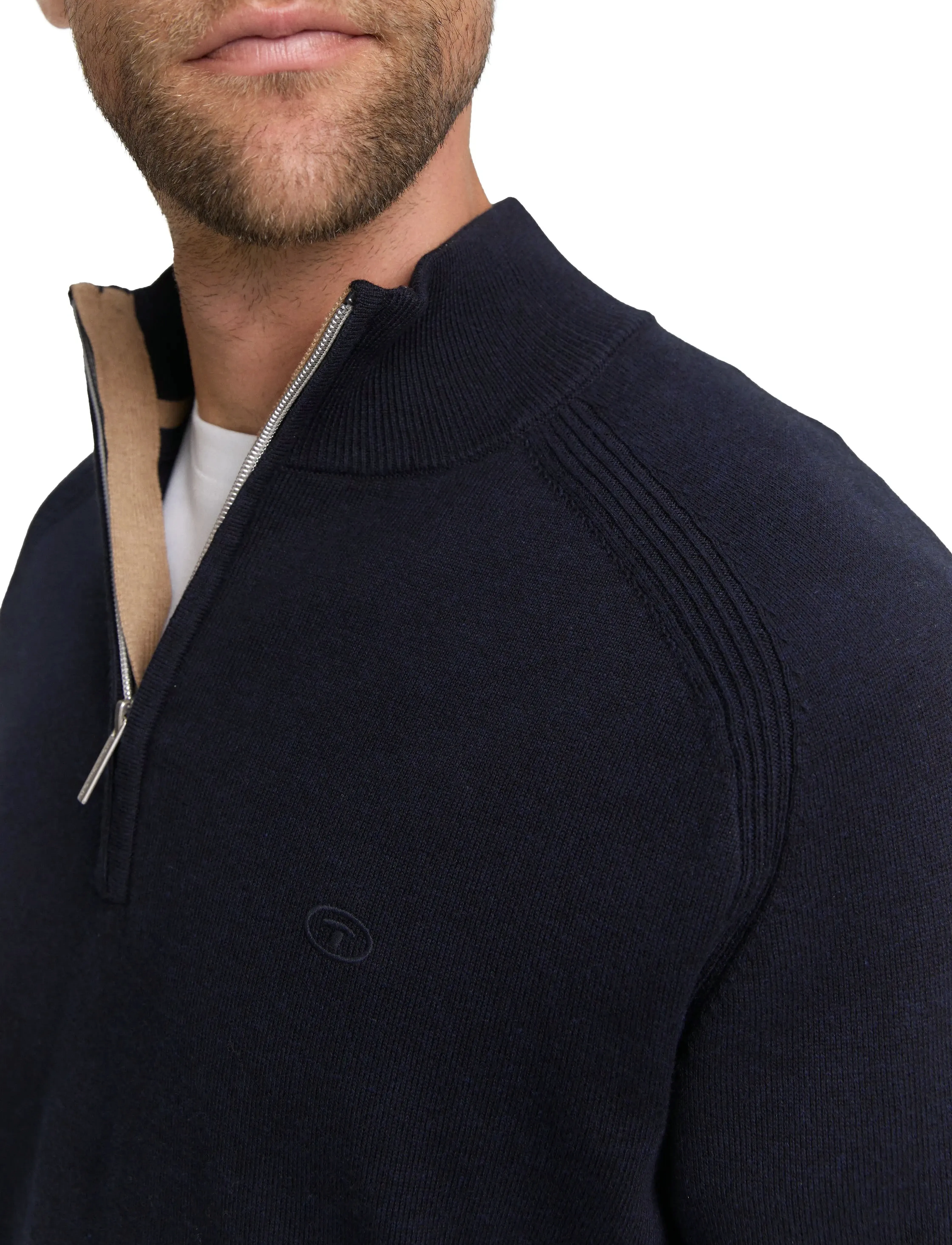 Tom Tailor - basic knit troyer - män - knitted navy melange - 4