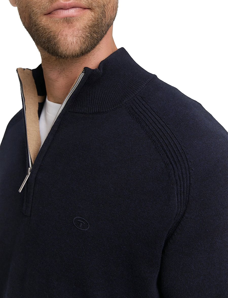 Tom Tailor - basic knit troyer - half zip jumpers - knitted navy melange - 4