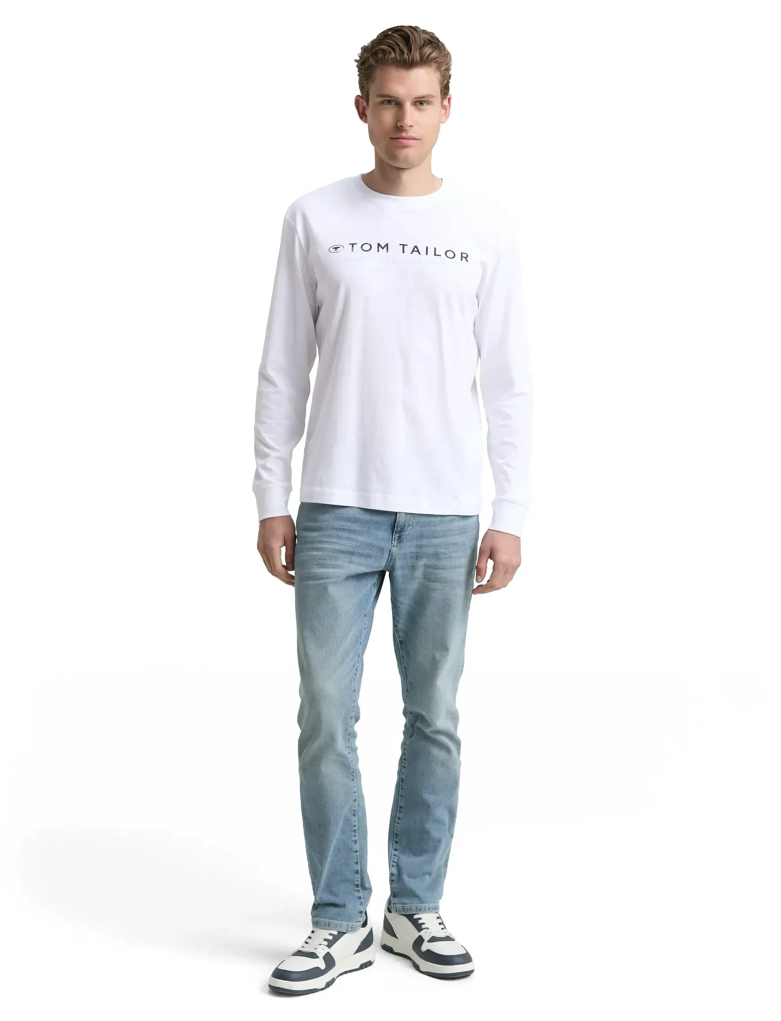 Tom Tailor Printed Longsleeve, XL, White, T-Shirts > Langærmede, Herre