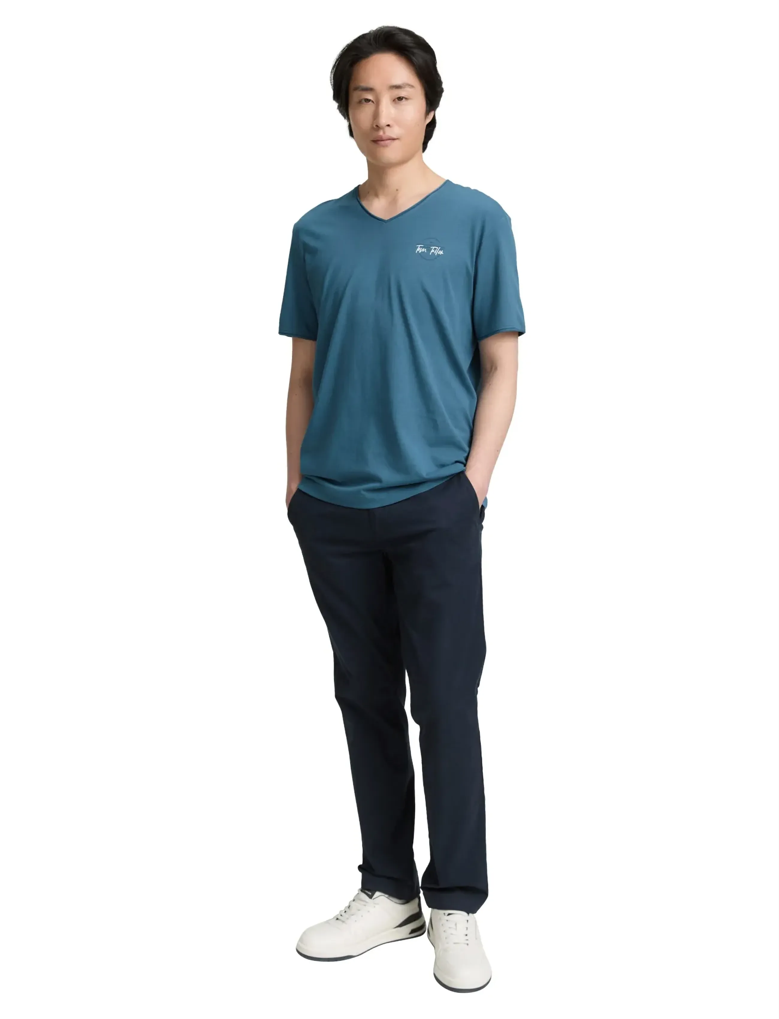 Tom Tailor printed v-neck t-shirt - Kurzärmelig - REAL TEAL BLUE / blue